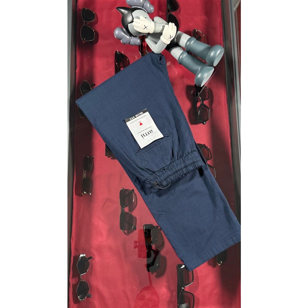 Lacivert Baggy Kalıp Keten Pantalon