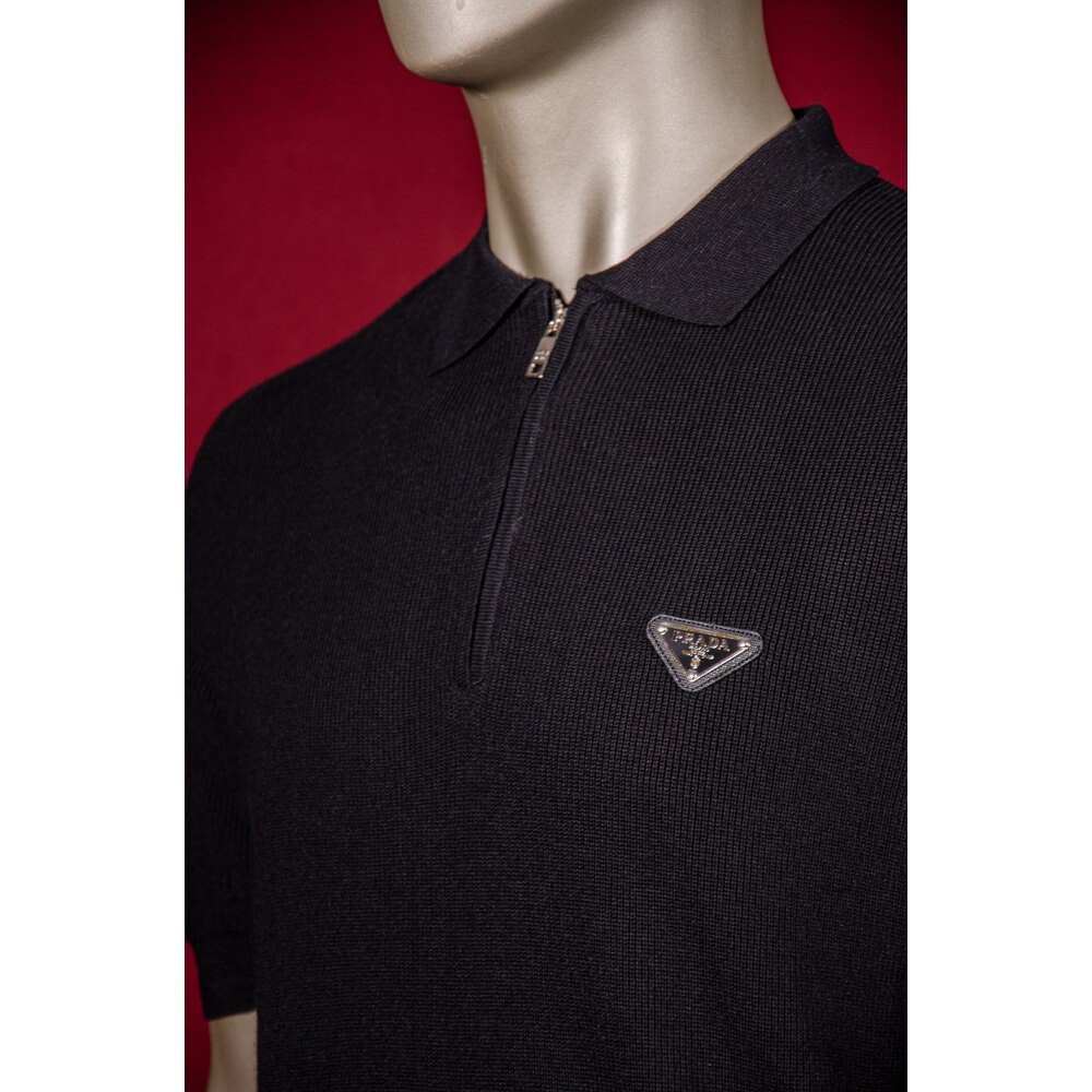 Yarım Fermuarlı Triko Erkek Polo Yaka T-shirt