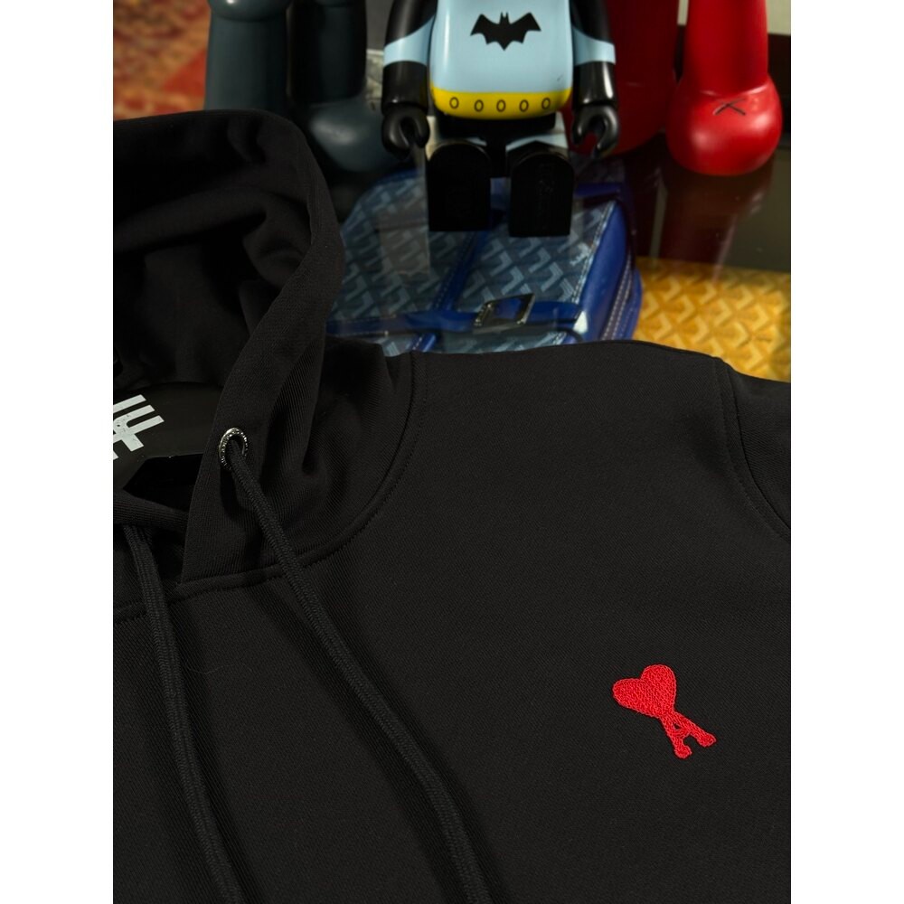 Kalp Logo Detaylı Siyah Erkek Kapşonlu Sweatshirt