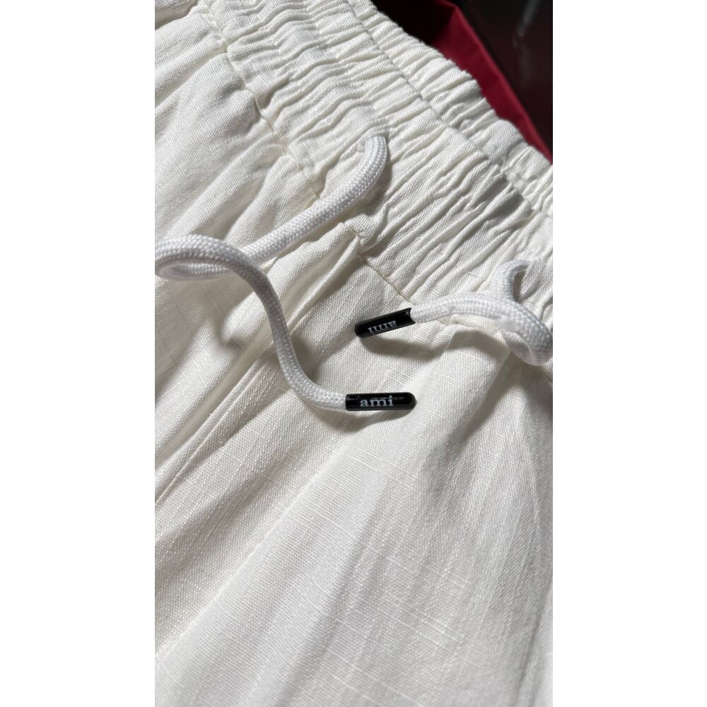 Baggy Kalıp Beyaz Keten Pantalon