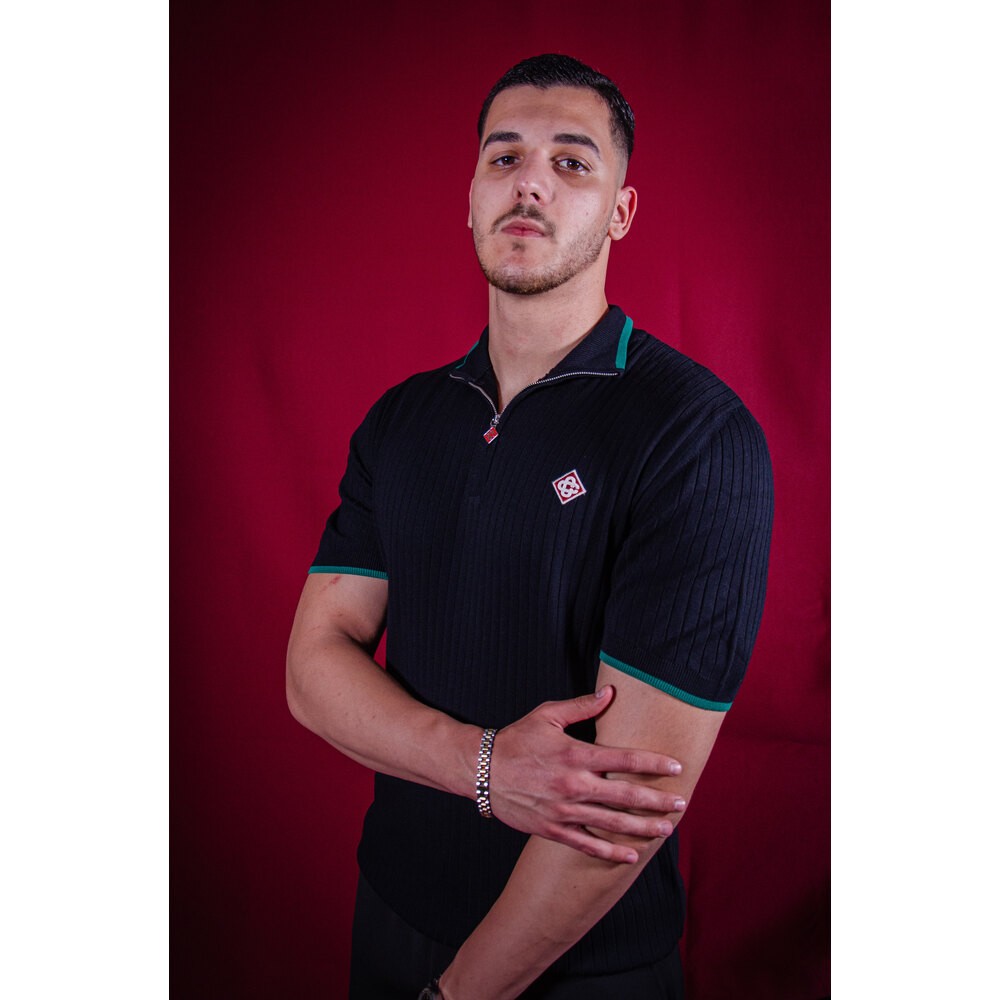 Amblem Logo Yarım Fermuarlı Erkek Polo T-shirt