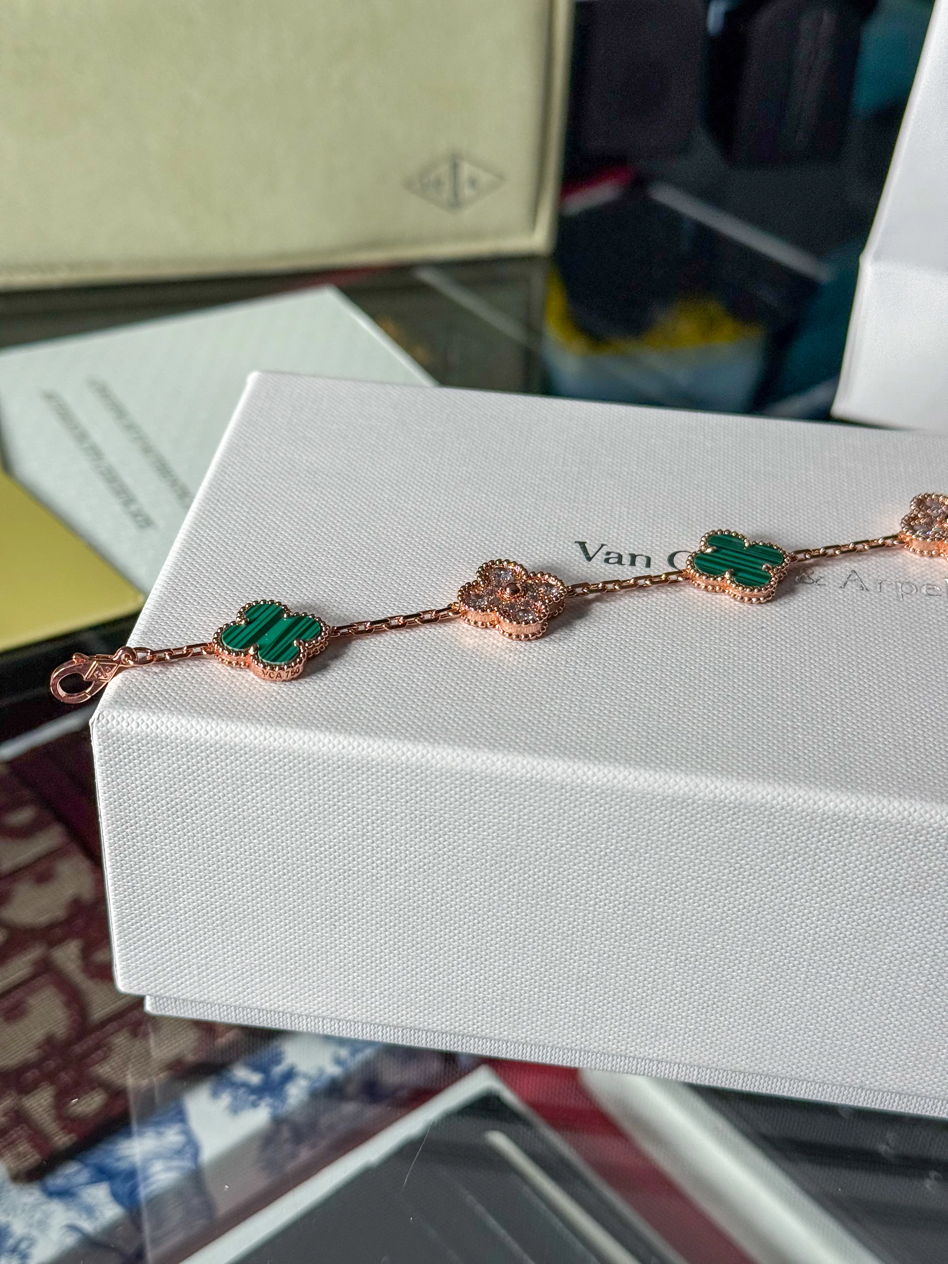 Rose Gold Yeşil Pırlanta Taşlı Unisex Bileklik