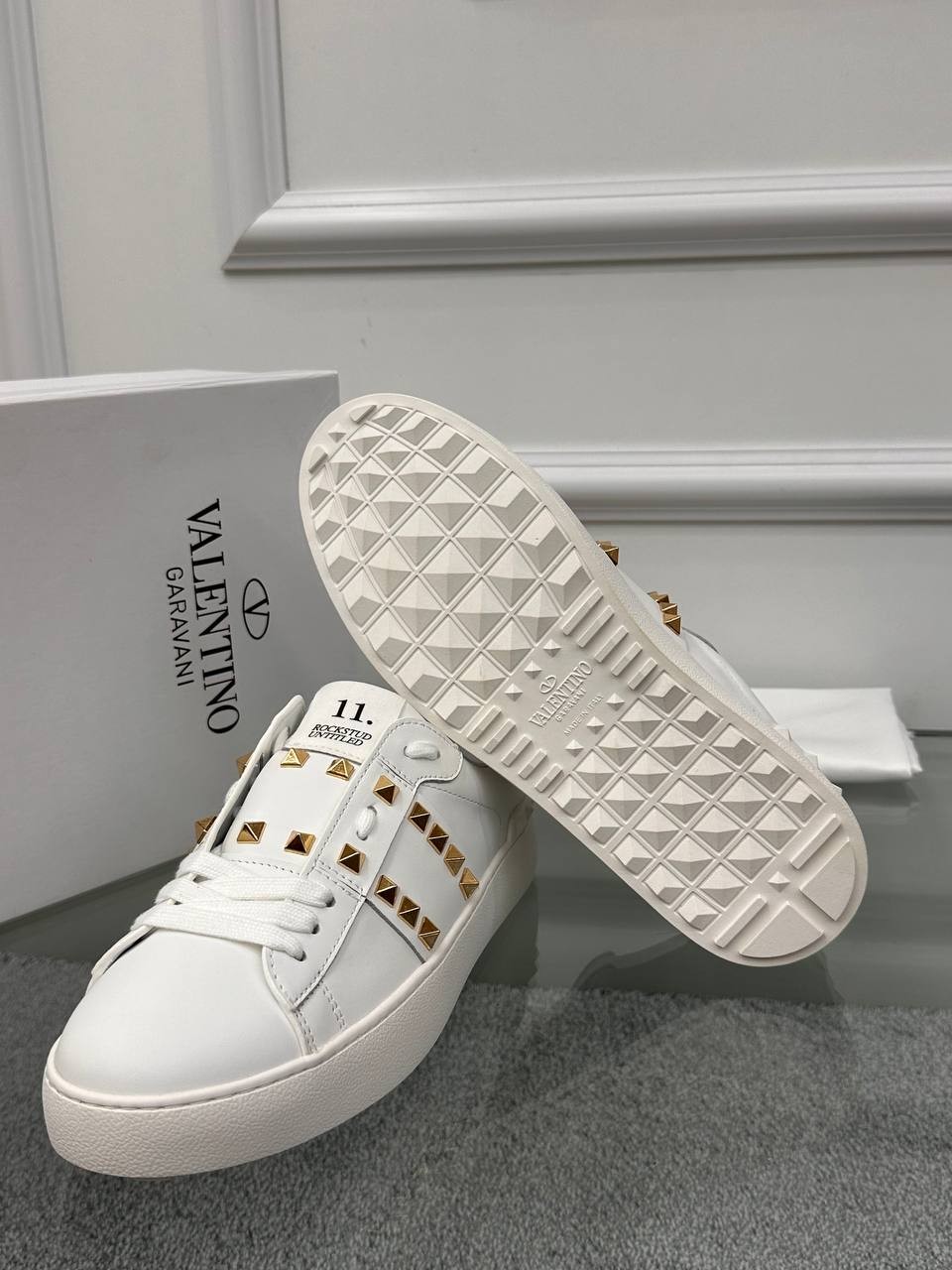 Gold Taş Detaylı Beyaz Erkek Deri Sneaker