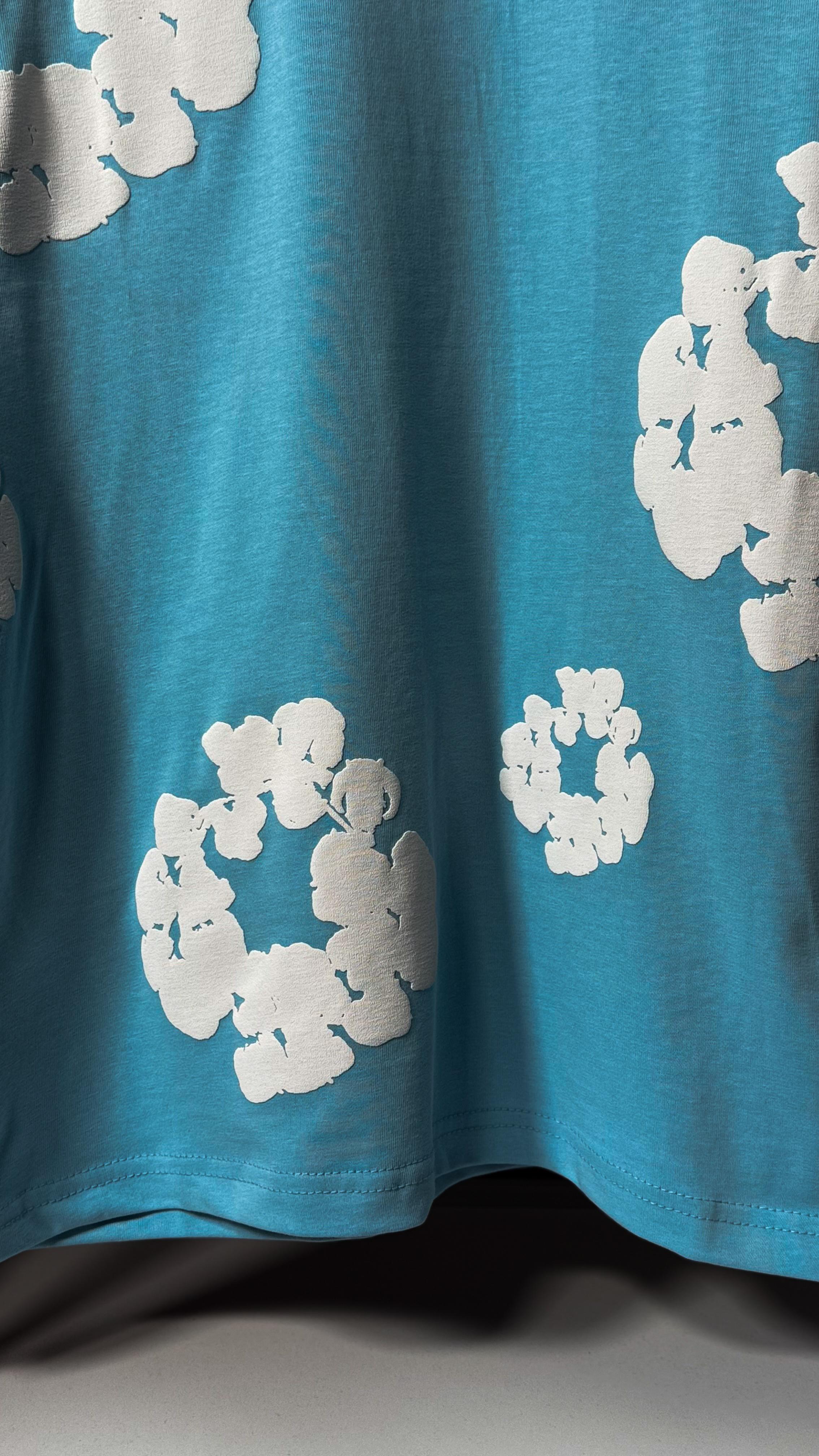 Oversize Baskı Detaylı Mavi Erkek T-shirt