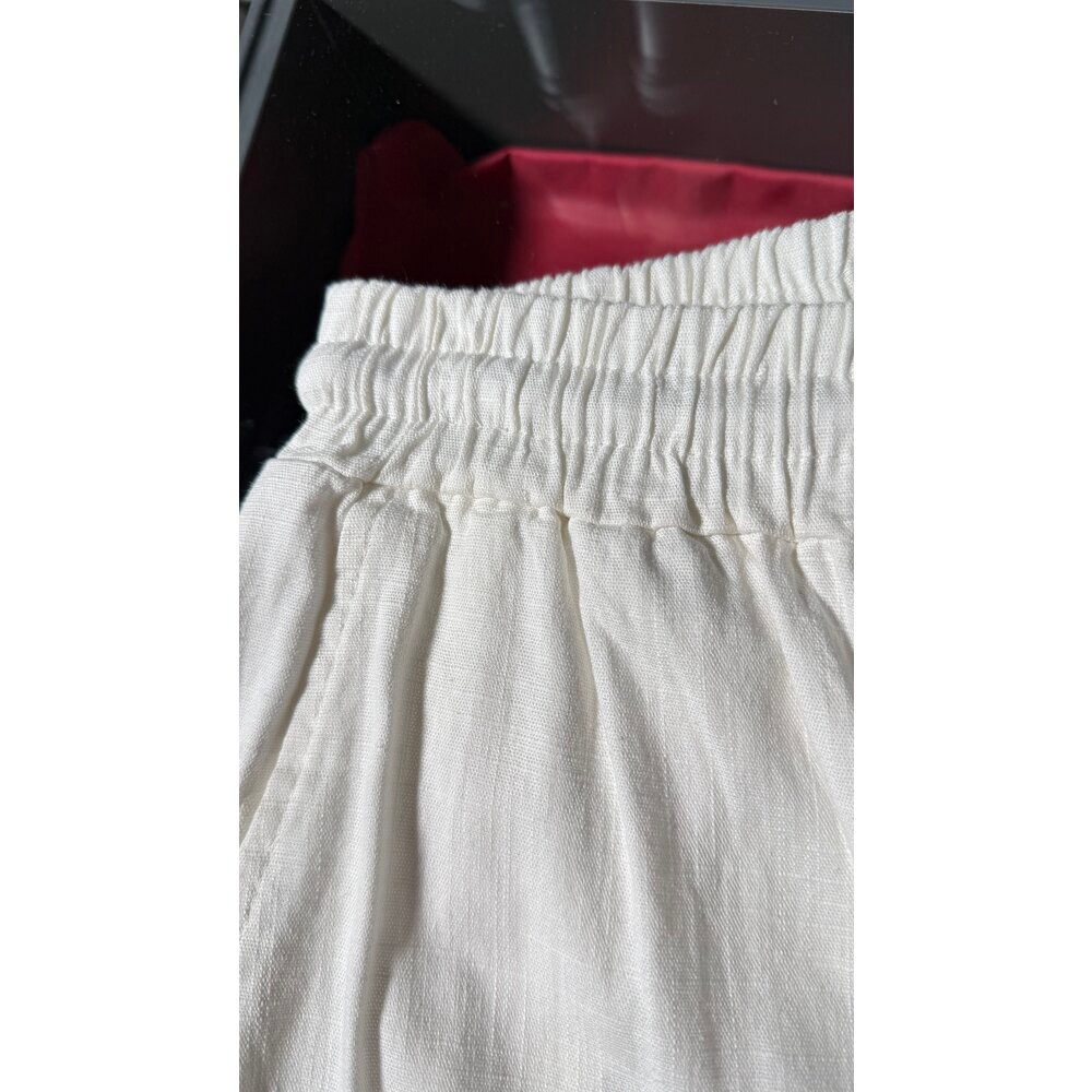 Baggy Kalıp Beyaz Keten Pantalon