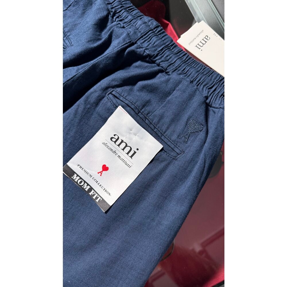 Lacivert Baggy Kalıp Keten Pantalon