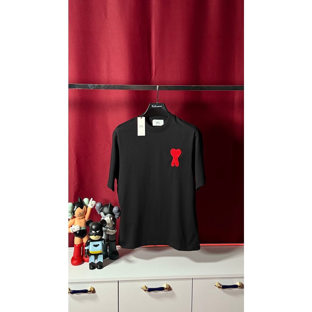 Kalp Logo Nakış İşlemeli Oversize Siyah Erkek T-shirt NW