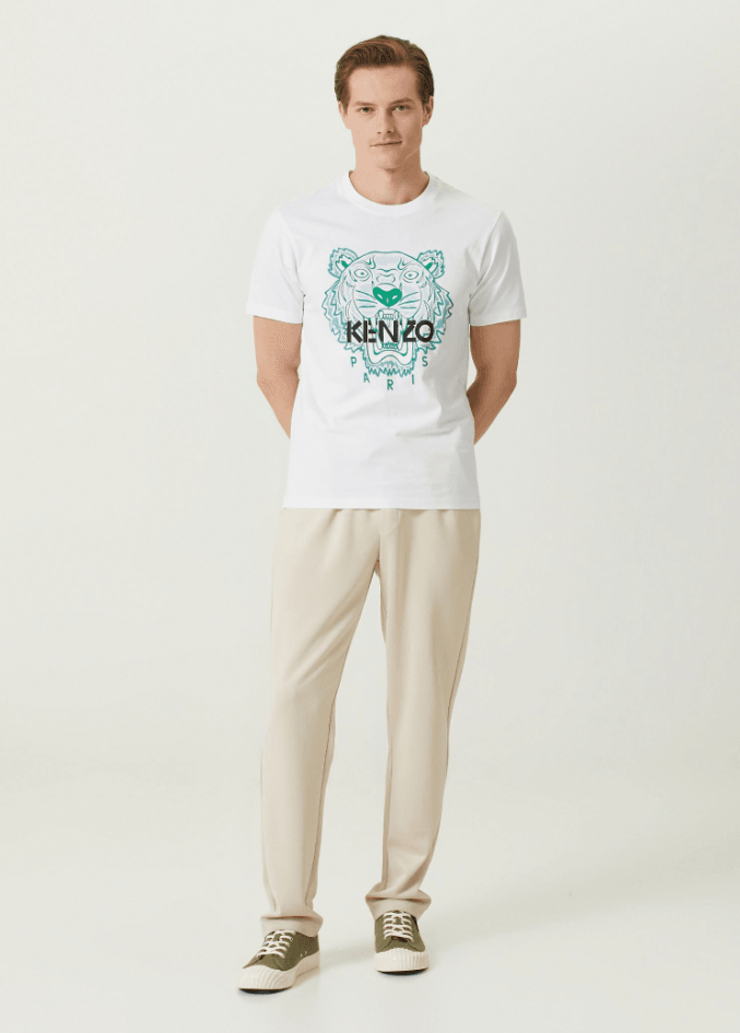 Kaplan Logo Detaylı Beyaz Erkek T-shirt NW