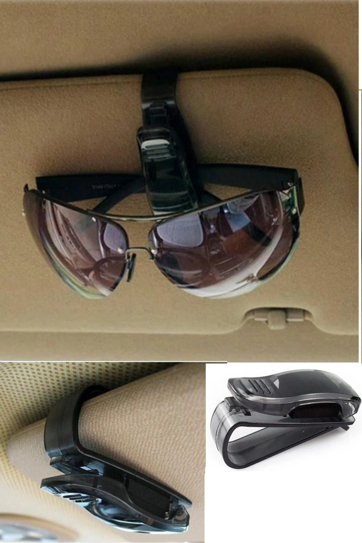 Araç İçi Gözlük Tutucu Oto Gözlük Tutacağı Klipsli Güneşliğe Takılan Kartvizit Tutucu