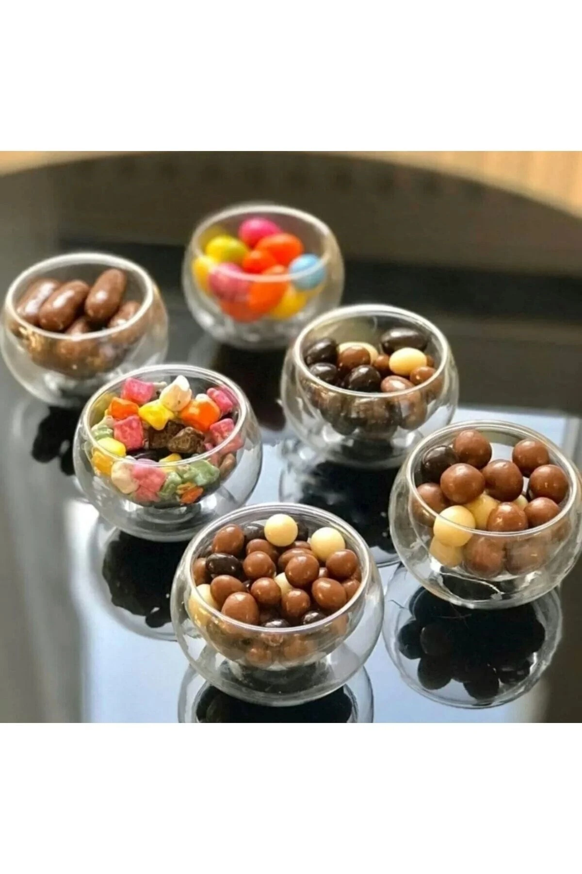 Borosilikat Çift Cidarlı 6'lı Mini Sosluk Şekerlik Çerezlik İkramlık Sunumluk Kase