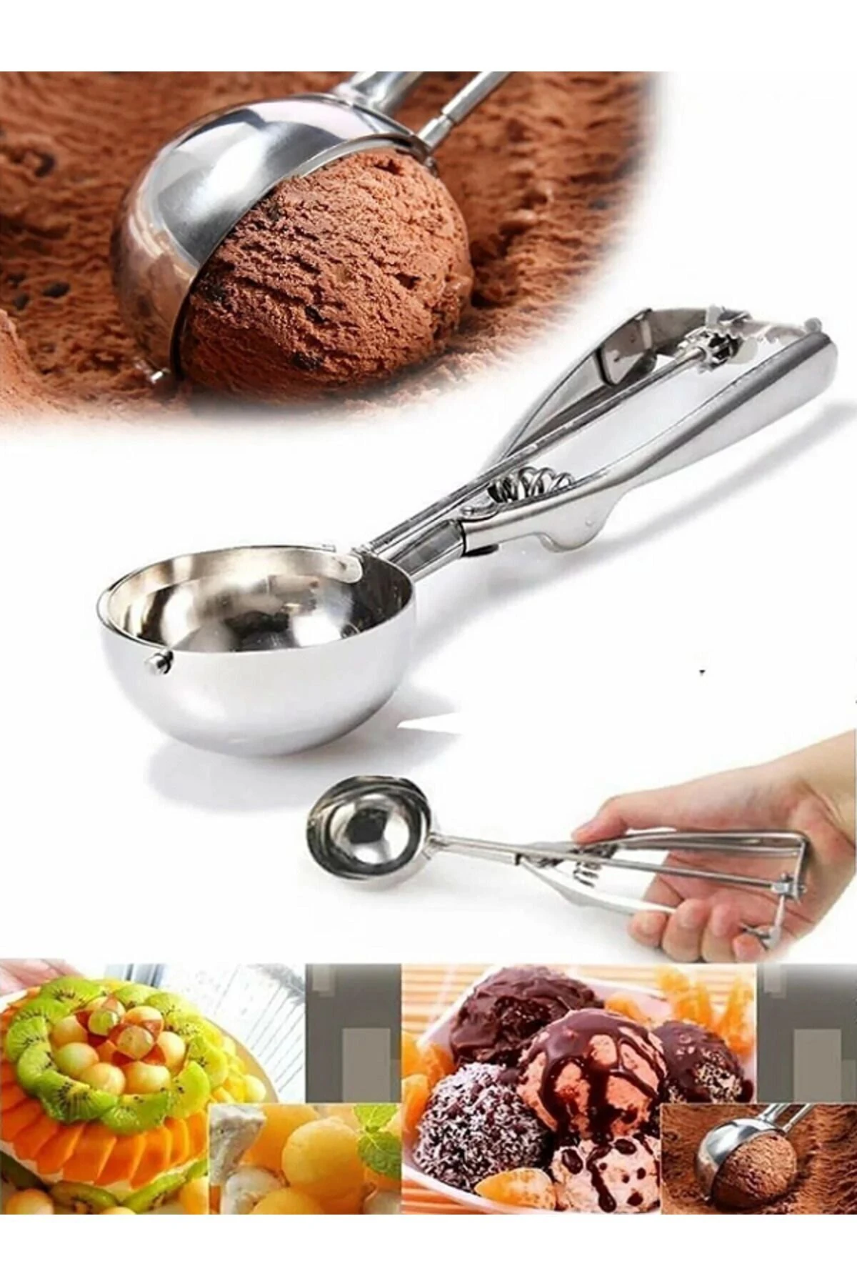 Çelik Dondurma Kaşığı Ve Çelik Kurabiye Kaşığı Pratik Top Dondurma Kaşık