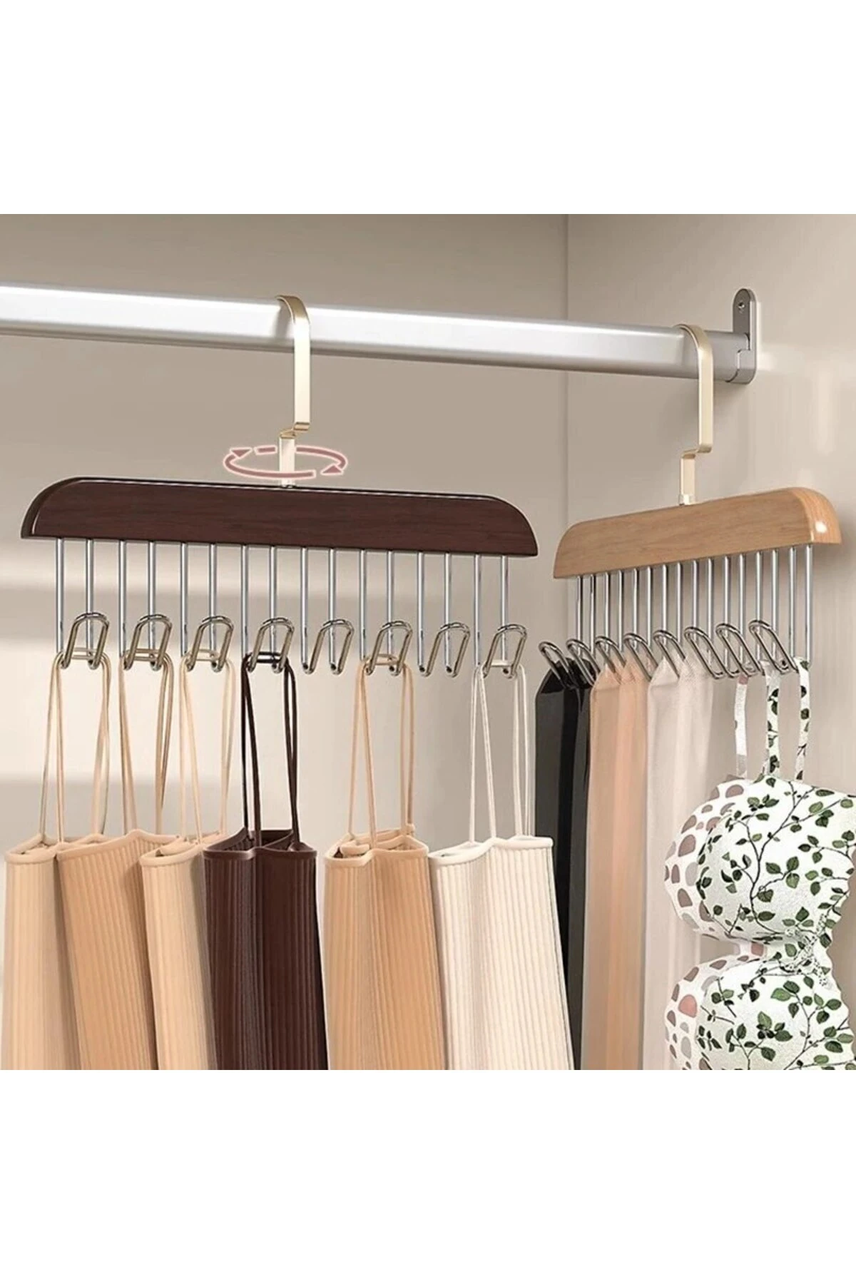 8 Bölmeli Çok Fonksiyonlu Ahşap Askı Sütyen Askısı İç Çamaşır Askısı Kemer Kravat Eşarp Atkı Askısı