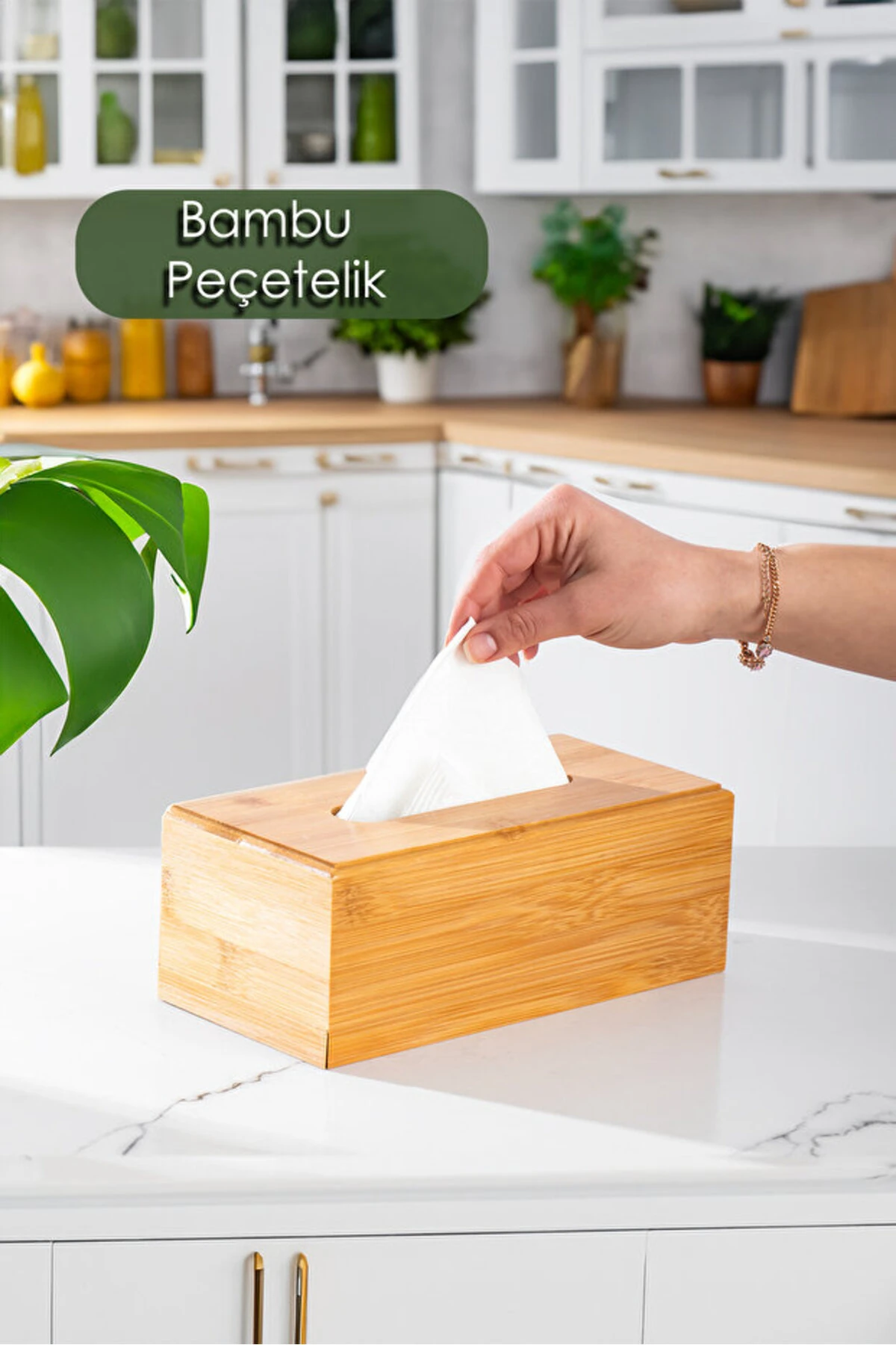 Doğal Bambu Peçetelik Ahşap Dekoratif Peçetelik Masaüstü Peçetelik