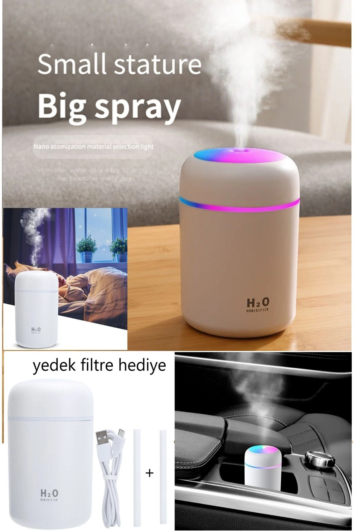 H2O Ulrasonik Hava Nemlendirici Ve Koku Giderici, Ferah Nemlendirici Araç Koku Giderici Oto Kokusu