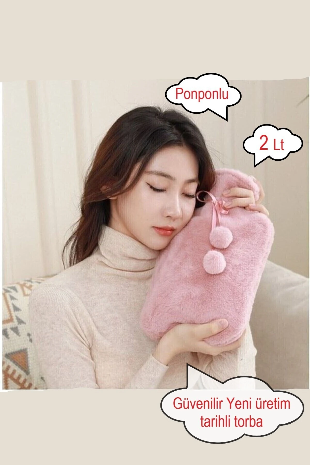 Peluş Kılıflı Sıcak Su Torbası 2 Lt Kare Yumuşak Yıkanabilir Peluş Kılıflı Su Torbası