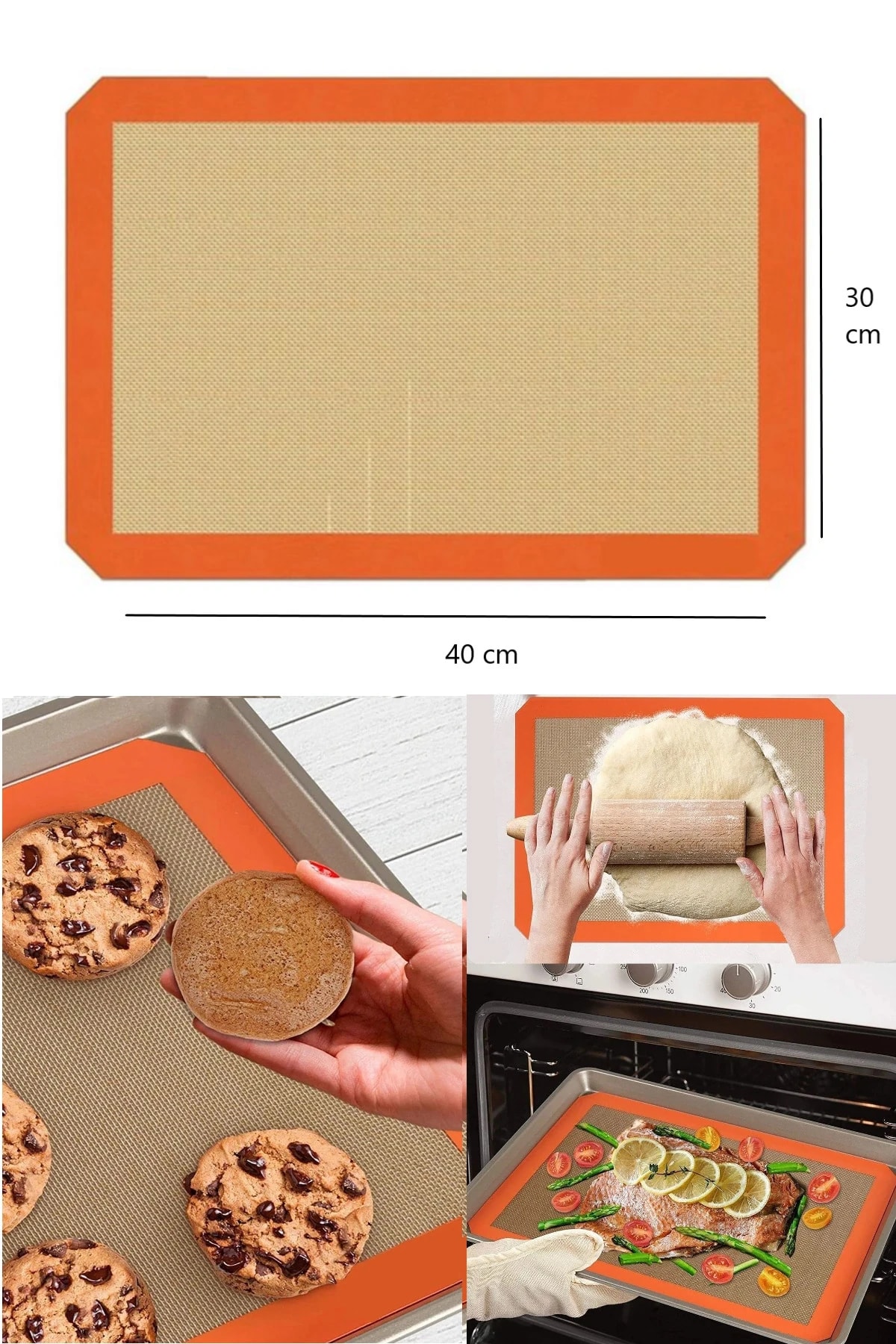 Fırın İçin Yağlı Silikon Pişirme Matı, Yanmaz Yapışmaz Pişirme Matı Hamur Açma ( 40x30 )