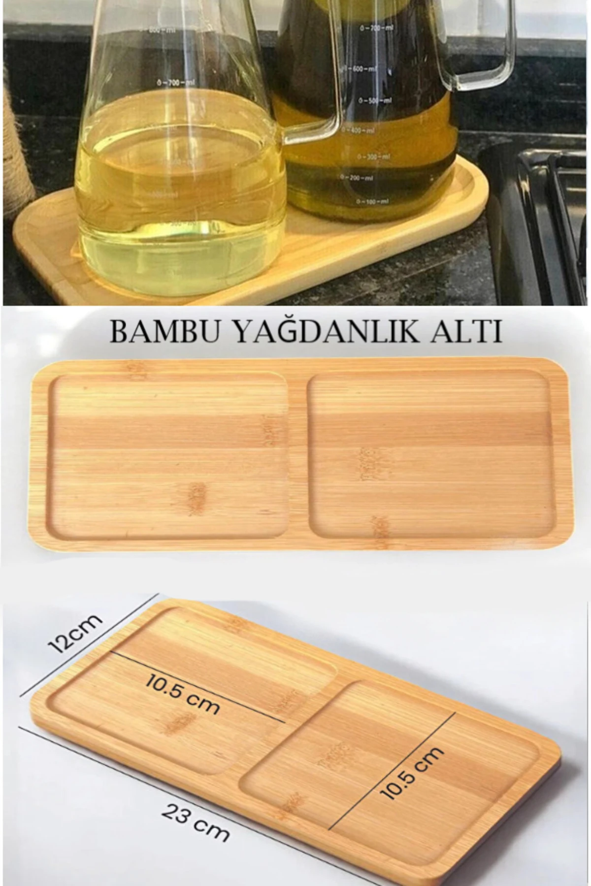 Bambu 2 Bölmeli Yağdanlık Altlığı, Yağdanlık Altı Standı, Sosluk Altlığı