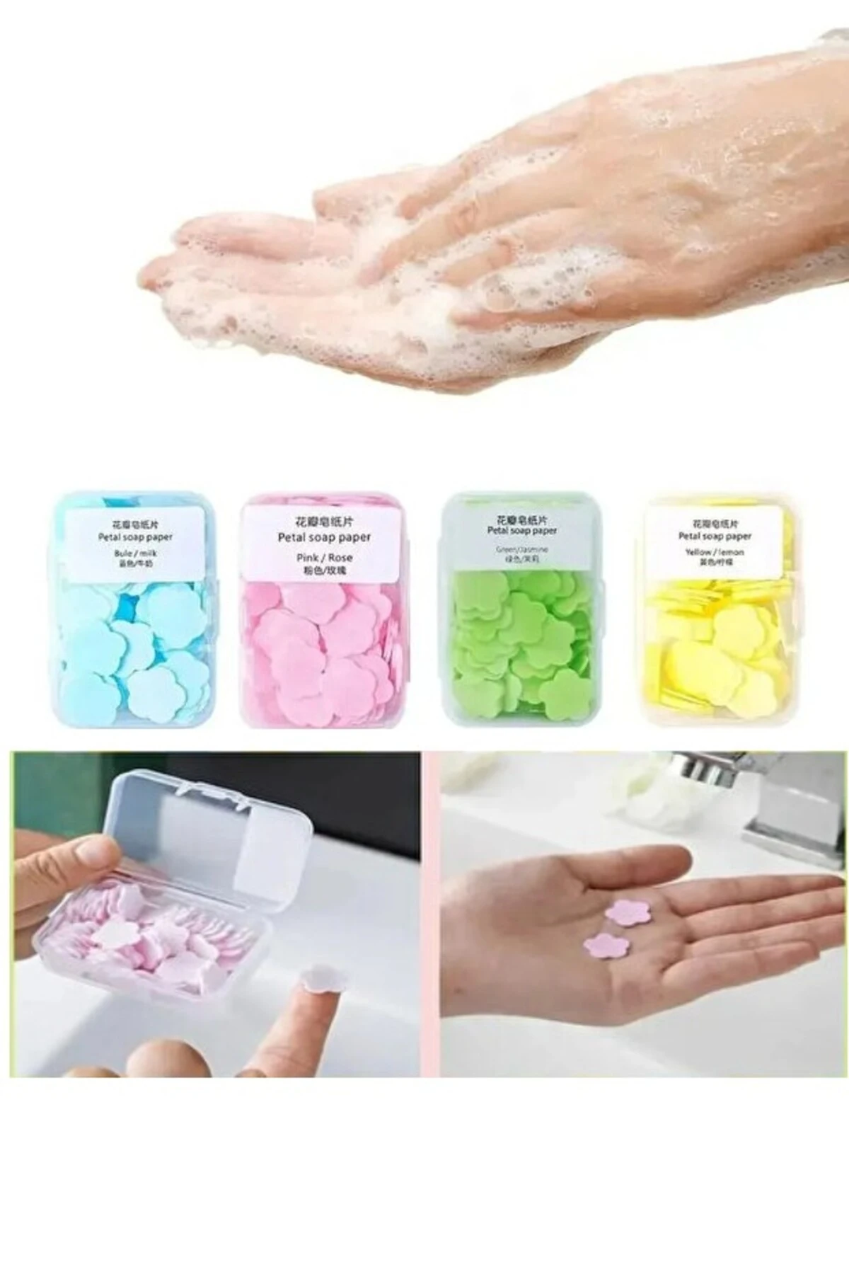 100'lü Yaprak El Sabunu Parfümlü Eriyen Mini Kağıt Sabun Öğrenci Okul Dezenfektan El Sabunu Kamp
