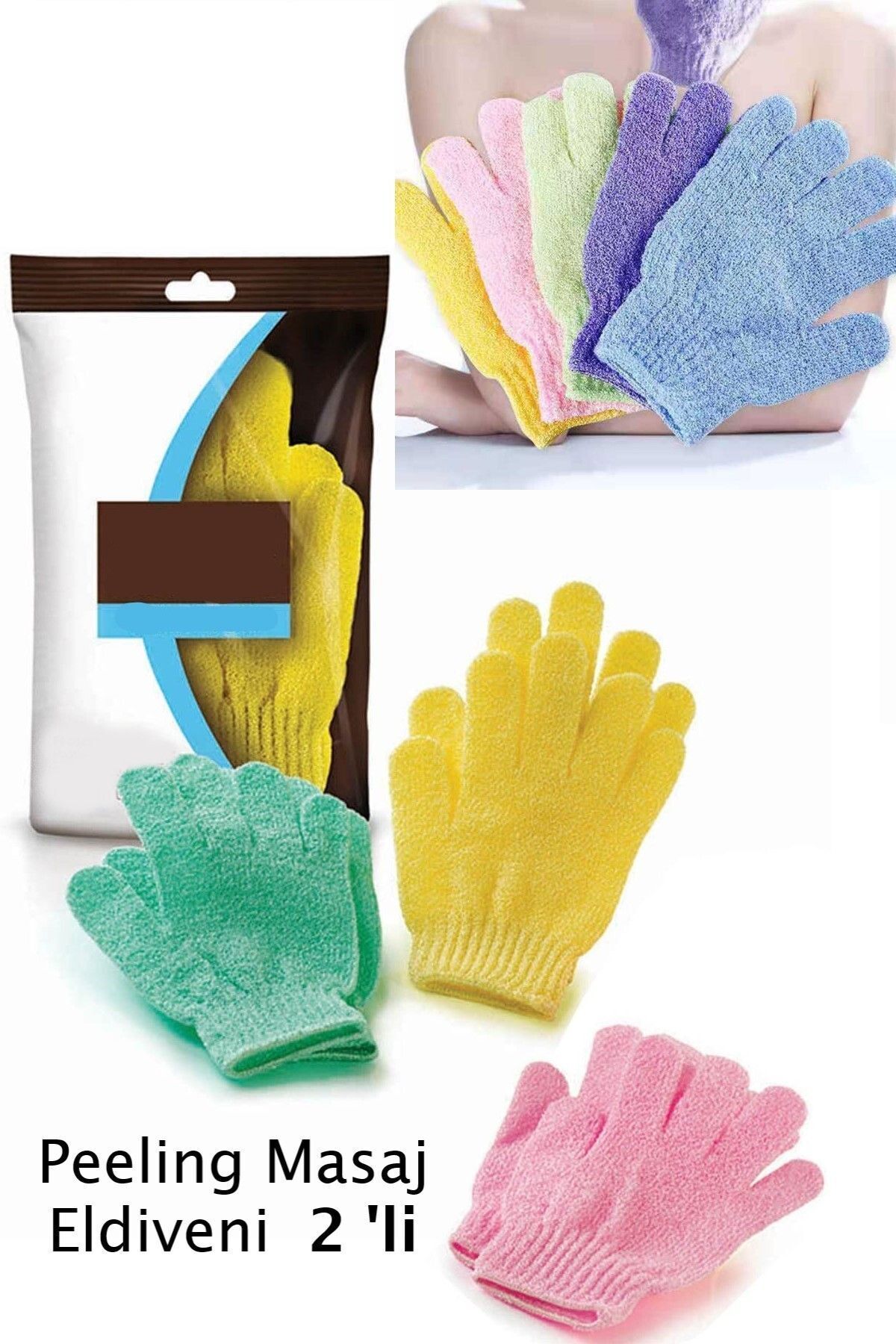 2'li Banyo Ve Peeling Eldiveni Ölü Deri Atıcı Vücut Duş Kese Eldiveni Ekstra Köpürme