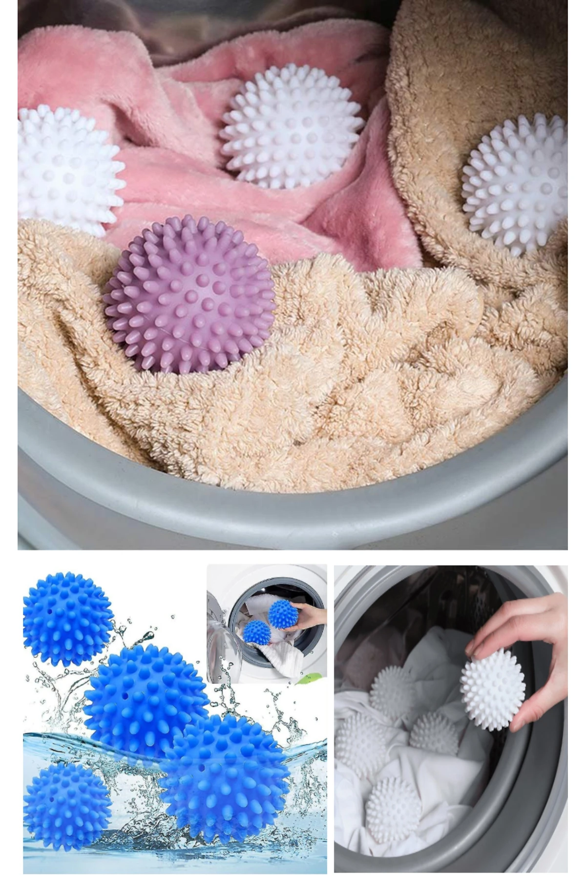 2'li Tüy Toplayıcı Kırışık Önleyici Çamaşır Kurutma Topu