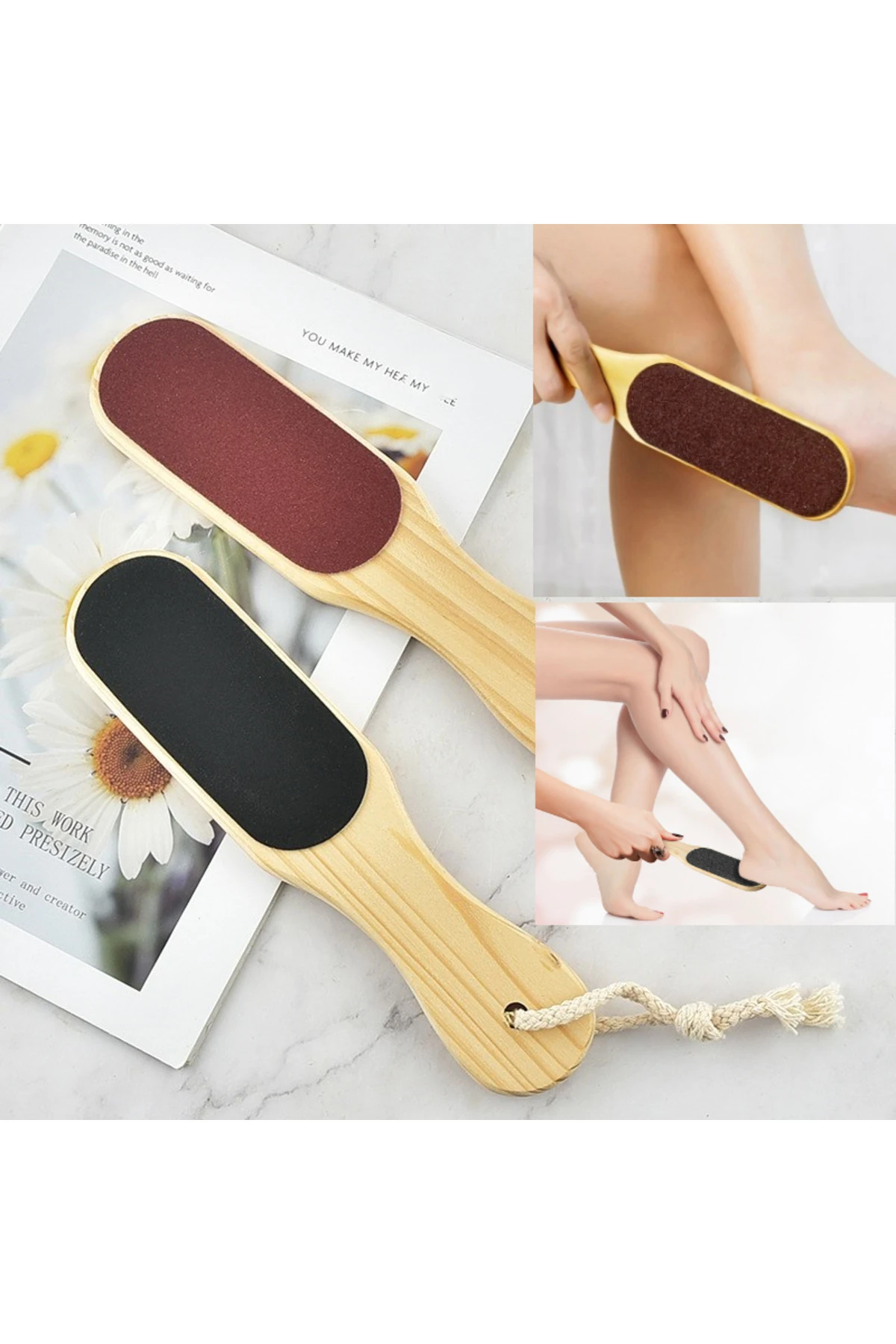 Ahşap Saplı Topuk Törpüsü Ponza Taşlı Çift Taraflı Doğal Ayak Törpüsü Topuk Rendesi Ayak Bakımı