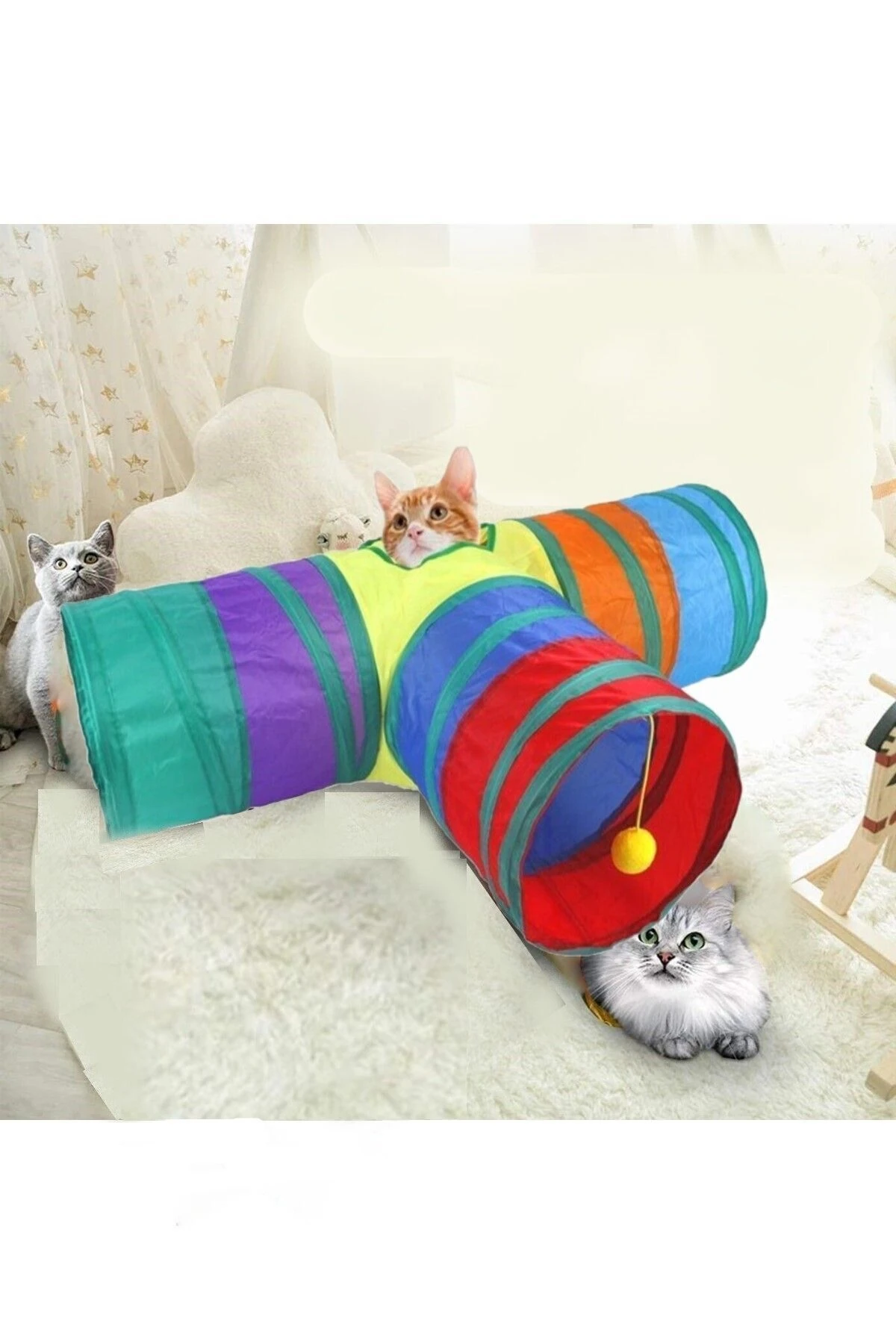 Kedi Tüneli Katlanır Gökkuşağı Kedi Köpek Oyun Tüneli Evcil Hayvan Oyun Tüneli