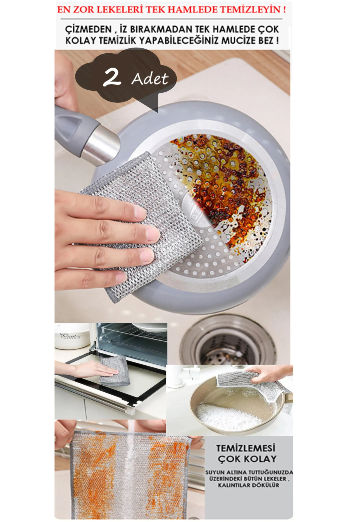 ( 2 Adet ) Sihirli İnox Paslanmaz Telli Bulaşık Bezi Kir Pas Sökücü Sihirli Temizlik Bezi Çift Kat