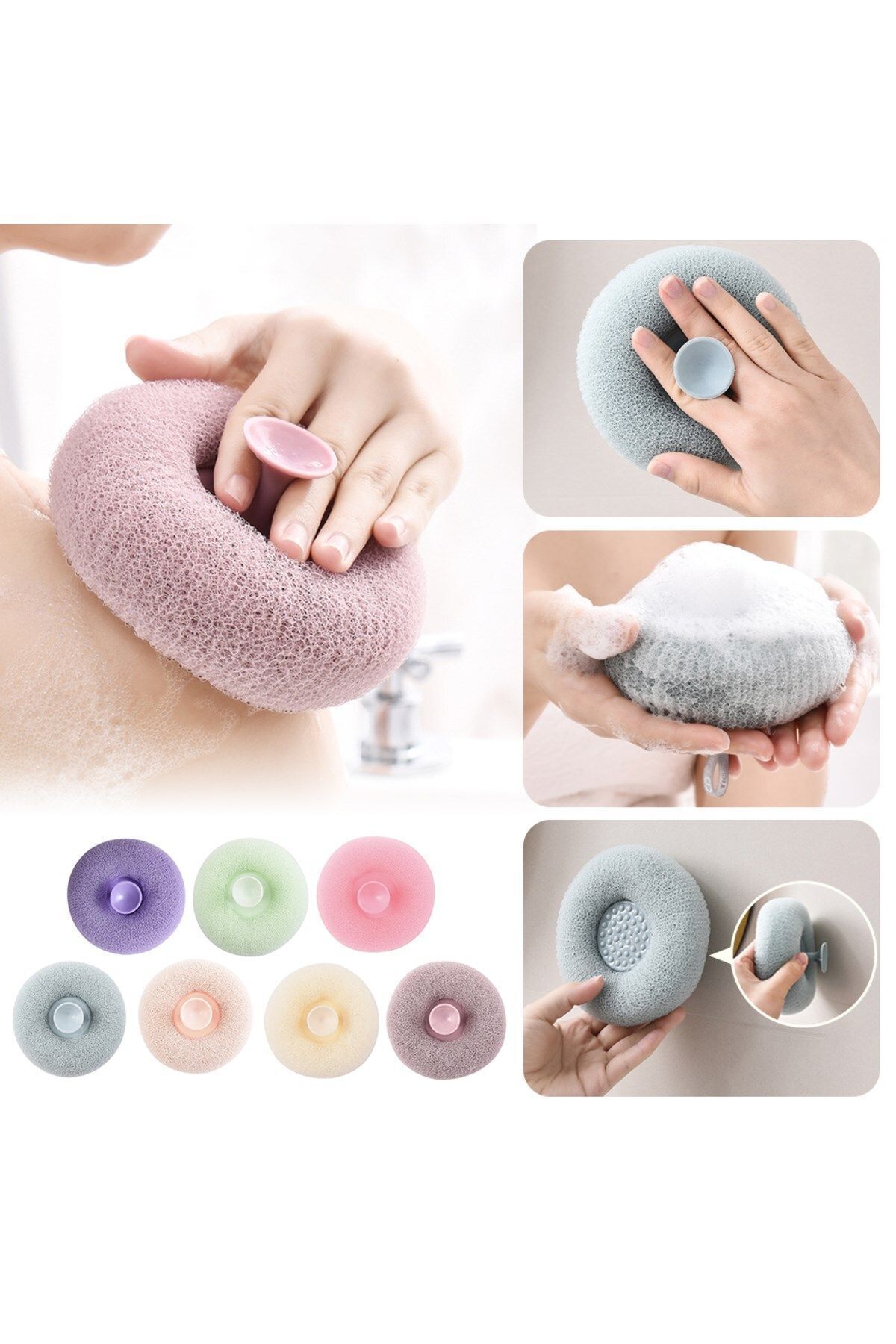 Vantuzlu Banyo Lifi Vücut Kesesi Hızlı Köpüren Yumuşak Banyo Süngeri Banyo Masaj Fırçası
