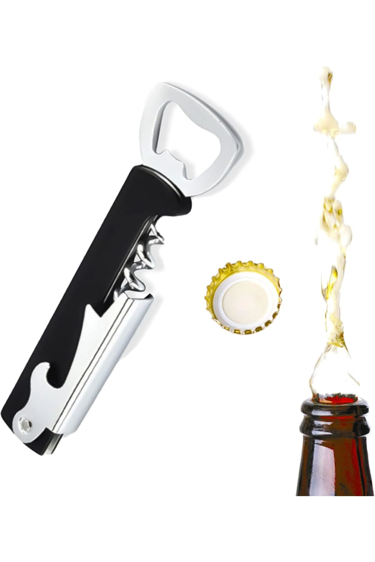 Çelik Tirbuşon Şişe İçecek Açacak Şarap Mantarı Açacağı 2 in 1 Tirbüşon