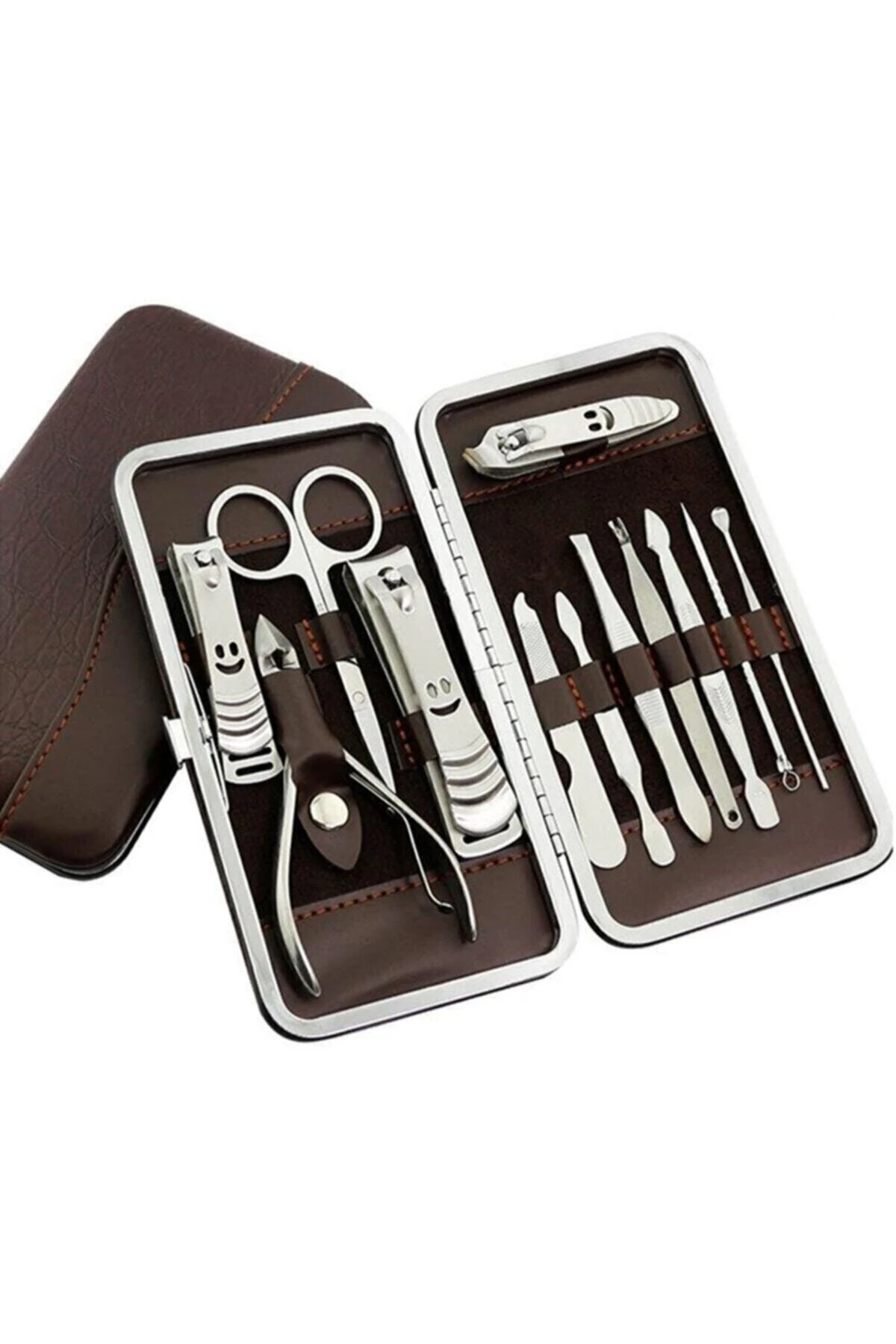 Manikür Pedikür Seti 12 Parça Çantalı Çelik Tırnak Bakım Seti Cımbız Törpü Makas Manikür Seti