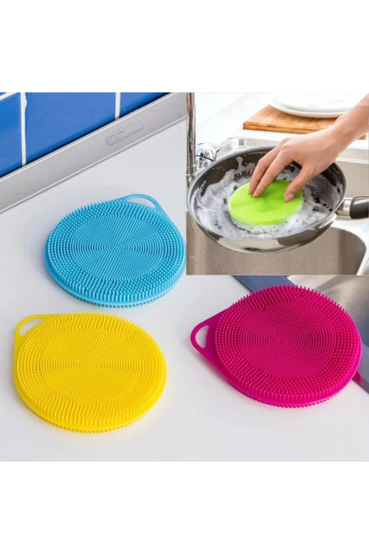 Silikon Bulaşık Yıkama Fırçası Tükenmeyen (2 ADET) Çiftli