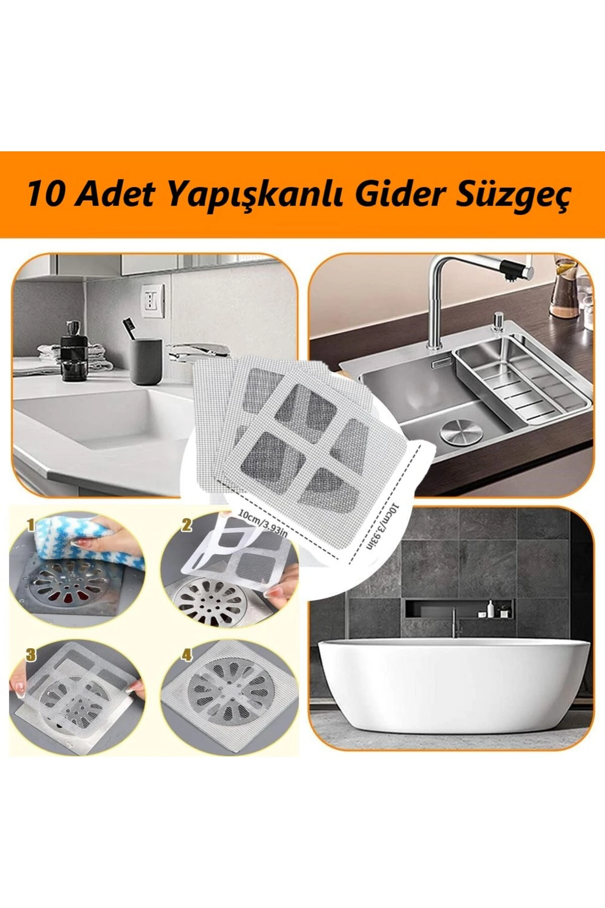 10 Adet Lavabo Gider Süzgeci Banyo Gider Süzgeci Tıkanık Önleme Süzgeci Kendinden Yapışkanlı Süzgeç