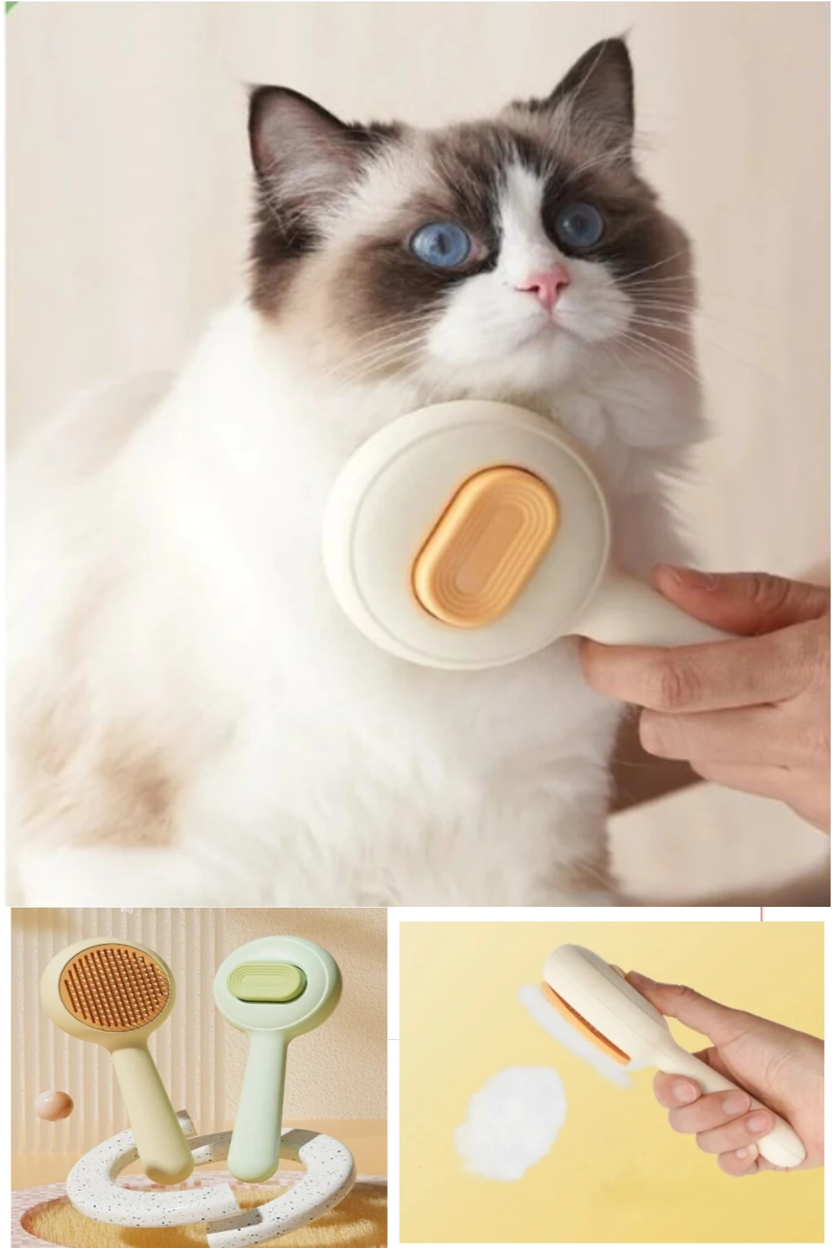 Tuşlu Kedi Köpek Tüy Toplayıcı Tarağı Yuvarlak Kedi Köpek Tüy Fırçası Otomatik Tüy Toplayıcı Tarak