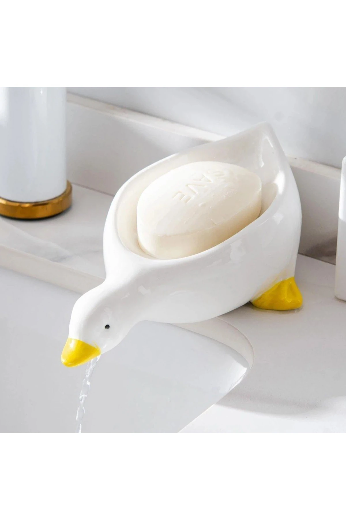 Sevimli Ördek Desenli Sabunluk Kendinden Boşaltmalı Su Tutmaz Katı Sabunluk Lavabo Üstü Sabunluk