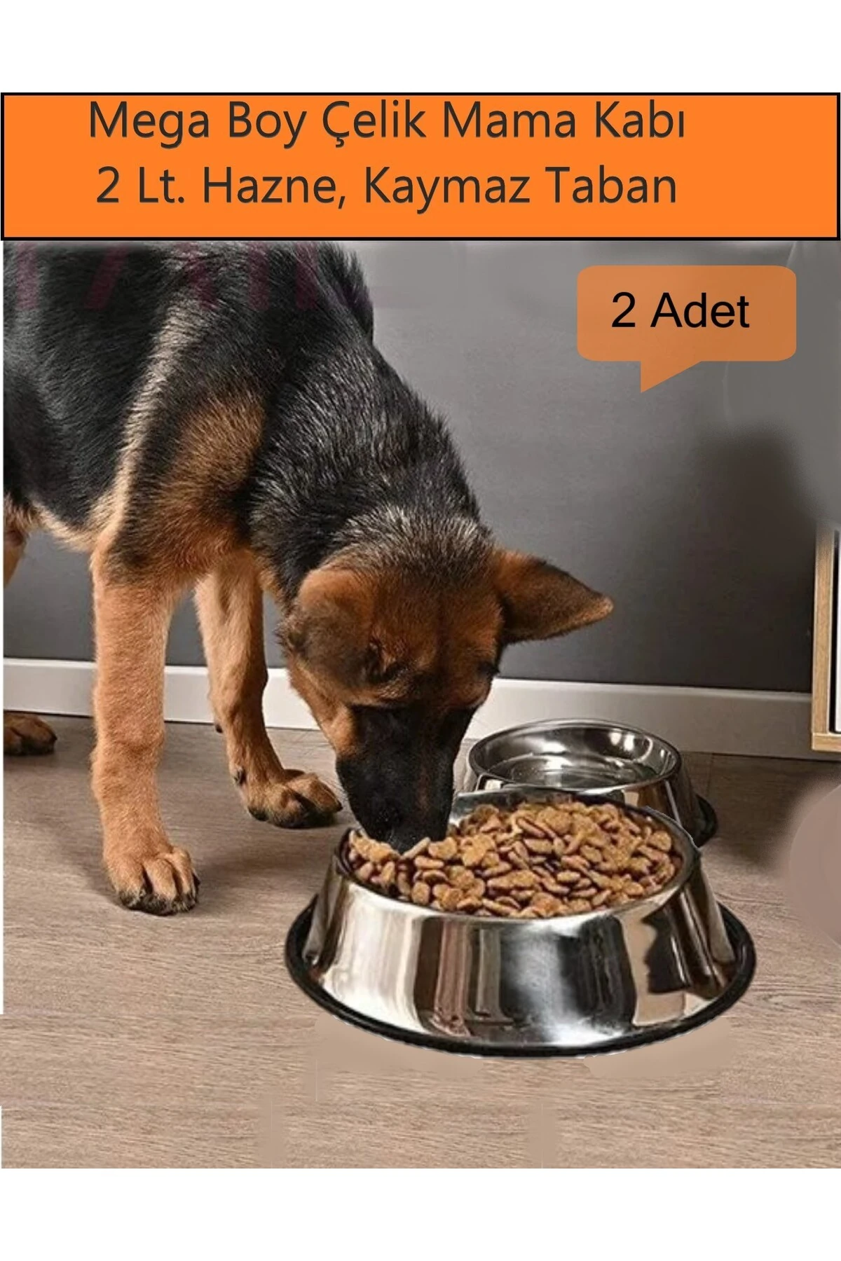 2 Adet Büyük Boy Paslanmaz Çelik Mama Ve Su Kabı, Kaymaz Alt Taban 33 Cm (2000 ML-67 OZ)