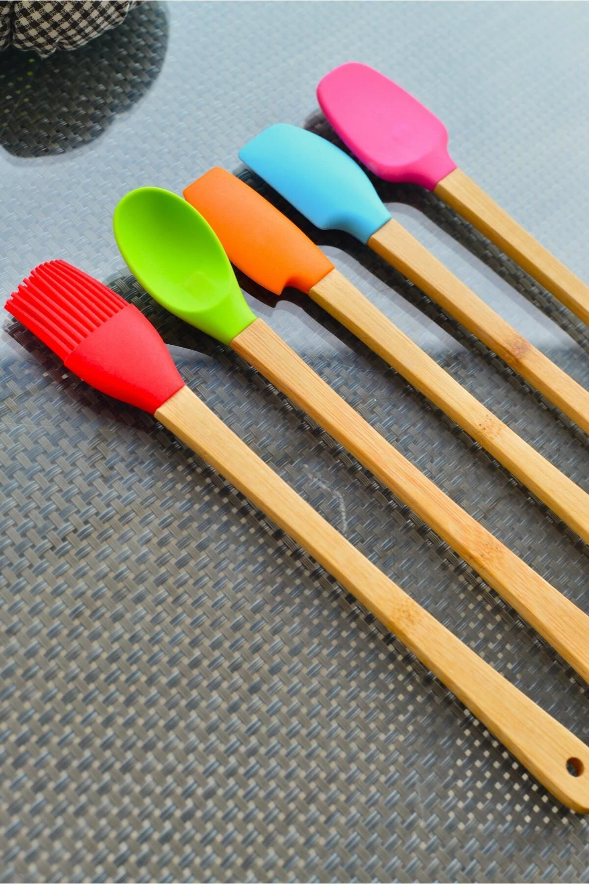 5 Parça Bambu Silikon Spatula Kaşık Fırça Seti Bambu Mini Kaşık Spatula Fırça Seti Yüksek Kalite