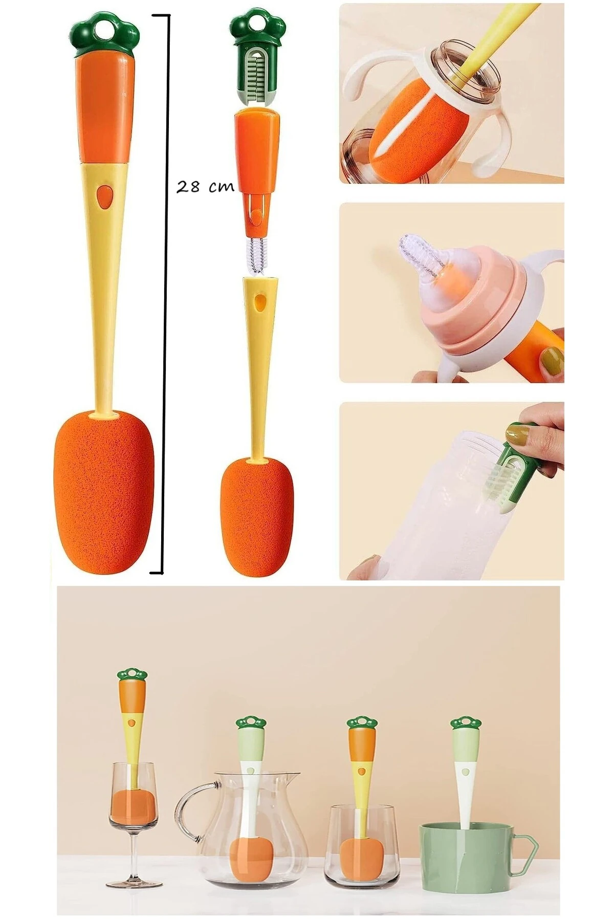 Pratik Biberon ve Bardak Temizleme Sünger Fırçası Biberon Yıkama Fırça Kavanoz Yıkama Fırça Süngeri