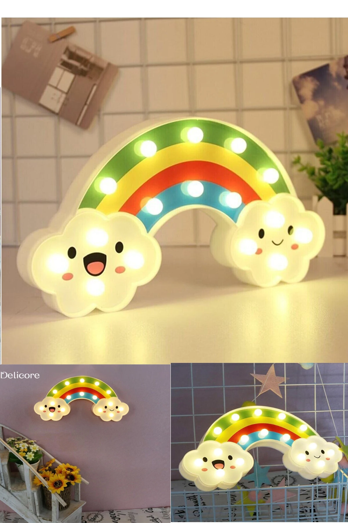 Dekoratif Gökkuşağı Led Lamba Masa Duvar Gece Lambası Bebek Oda Lambası