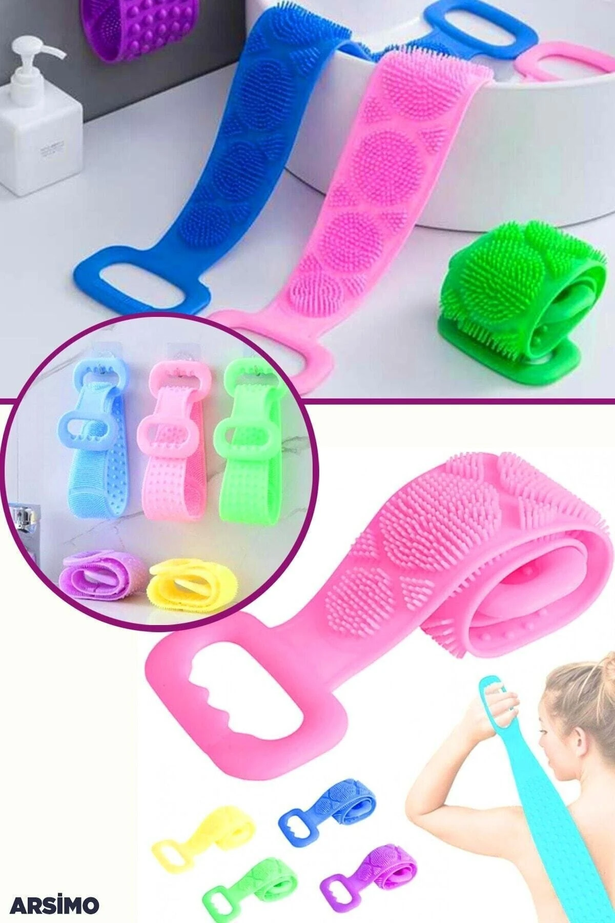 Silikon Çift Taraflı Banyo Sırt Lif Kesesi 70 Cm.