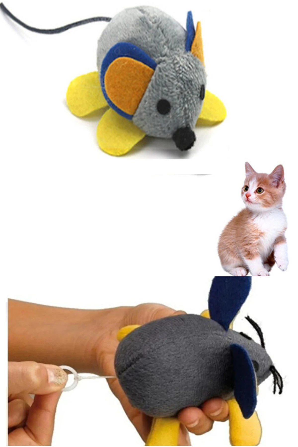 Hareketli Titreşimli Fare Kedi Oyuncağı Çek Bırak Hareketli Kurmalı Fare