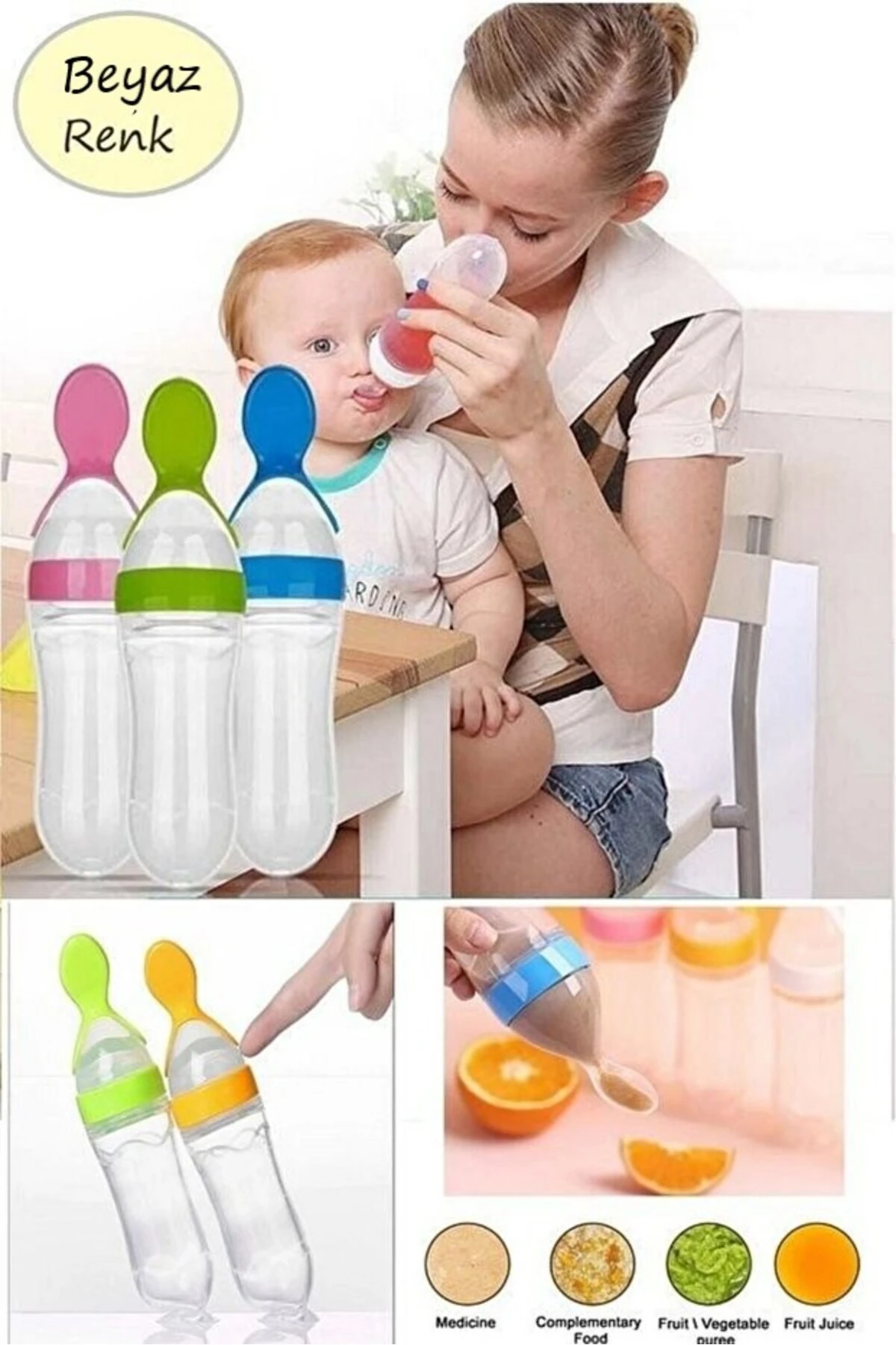 Bebek Kaşıklı Mama Biberonu, Sıkmalı Kaşık Biberon Yeni Doğan Ek Gıda Kaşık Biberon Bpa'sız