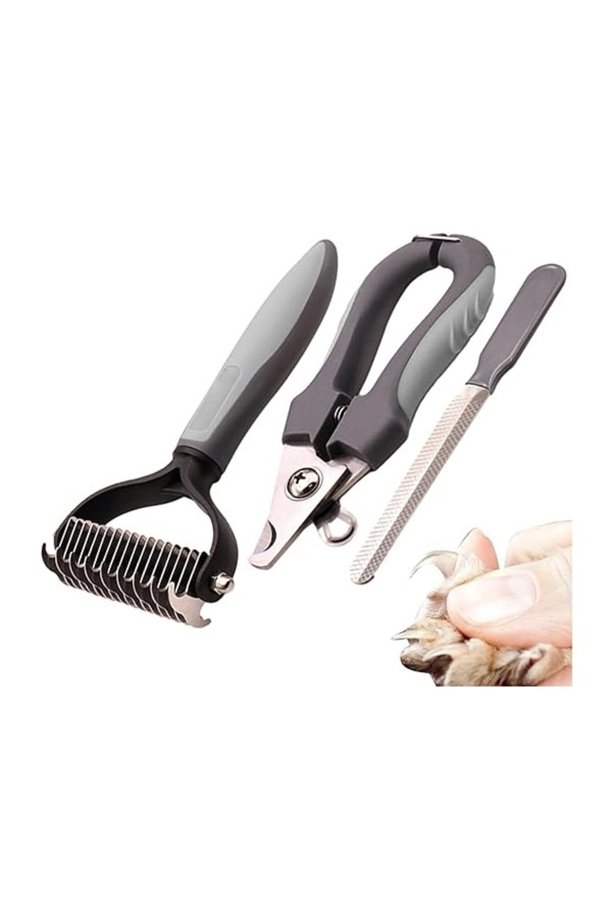 Kedi ve Köpekler İçin Kıtık Tüy Tarağı Tırnak Makası ve Törpü Seti 3'lü Bakım Seti Tarak ve Tırnak