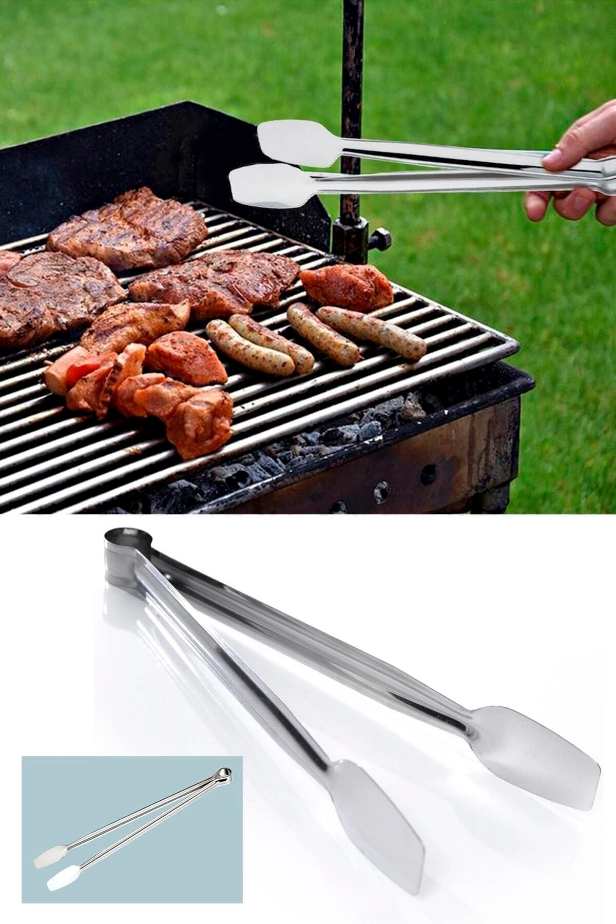 Paslanmaz Çelik Izgara Maşası Orta Boy Kızartma Maşası 23 Cm