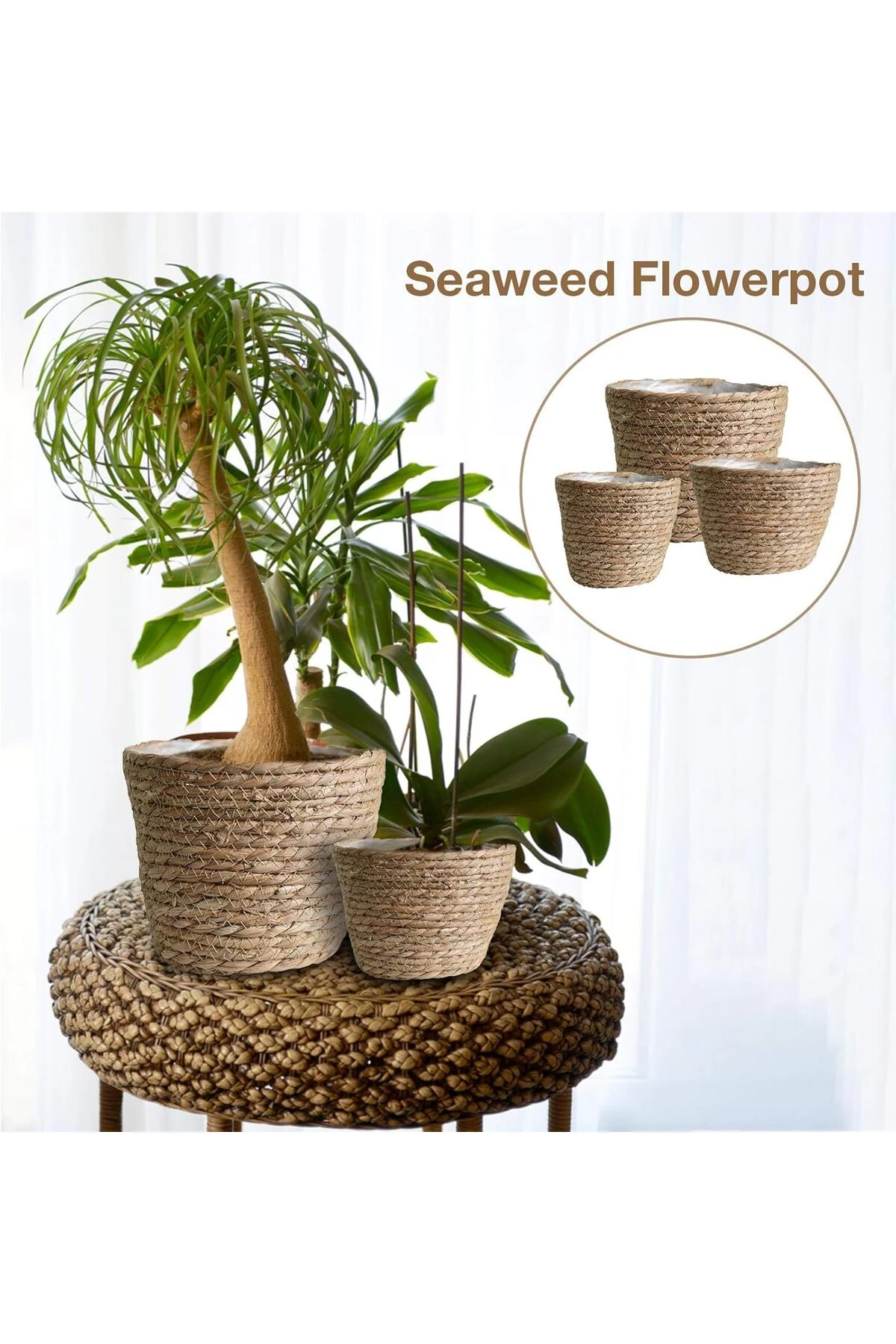 3'lü Dekoratif Çok Amaçlı Hasır Saksılık Sepet El Örmesi Modern Sepet Sarmaşık Hasır Saksılığı