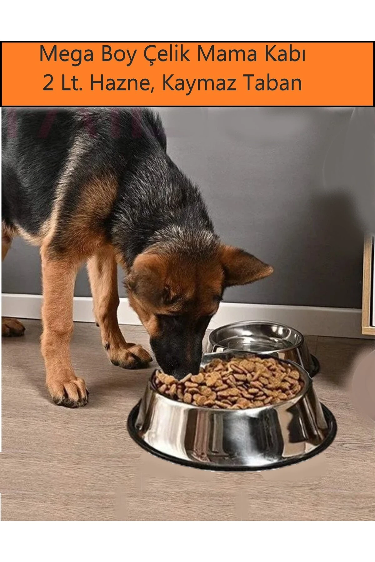 Büyük Boy Paslanmaz Çelik Mama Ve Su Kabı, Kaymaz Alt Taban 33 Cm (2000 ML-67 OZ)