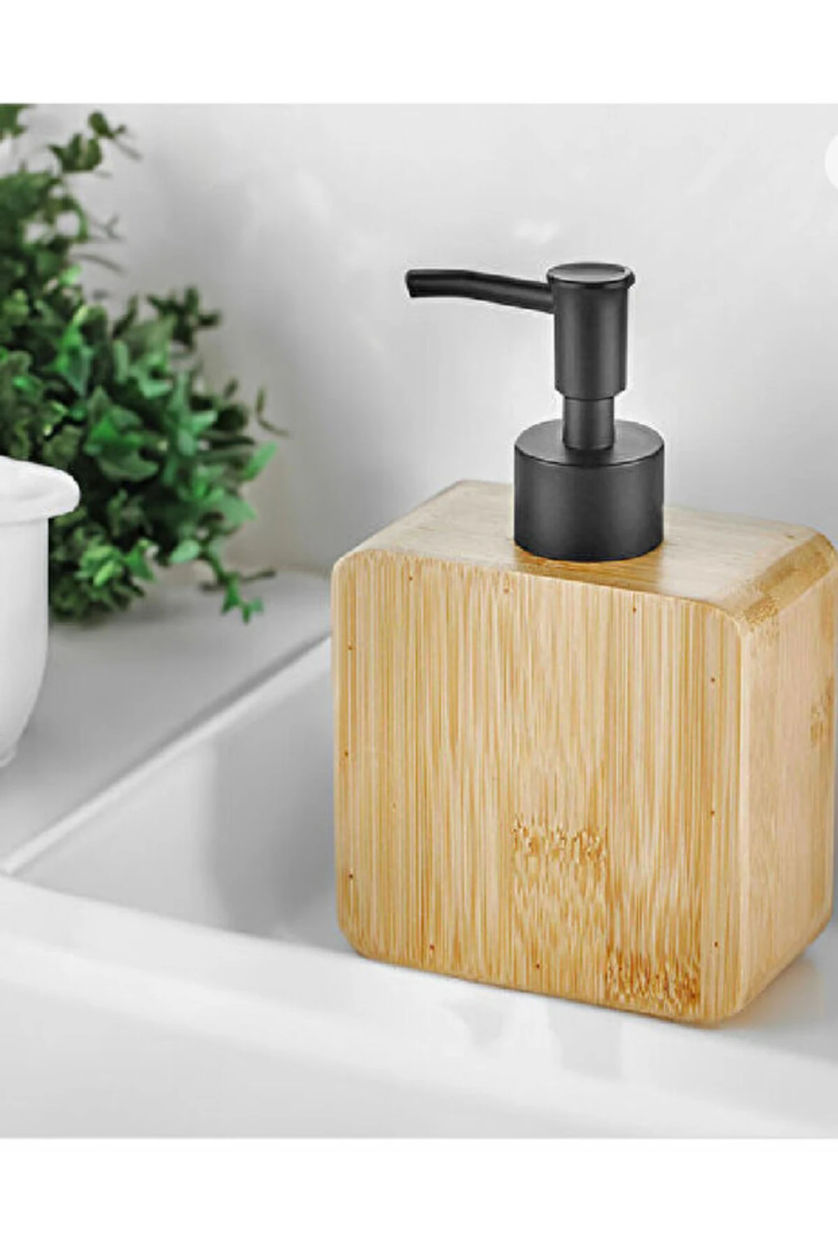 Doğal Bambu Sıvı Sabunluk Ahşap Kare Model Doldurulabilir Sıvı Sabunluk