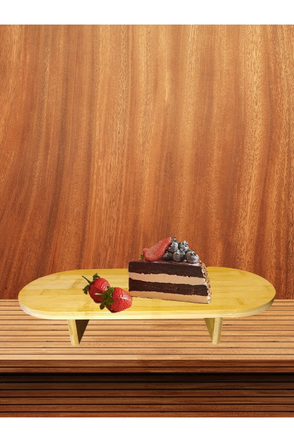 Bambu Ayaklı Sunumluk, Dekoratif Kahvaltıık Sunumluk Ayaklı Servis Tepsi Ve Kesme Tahtası