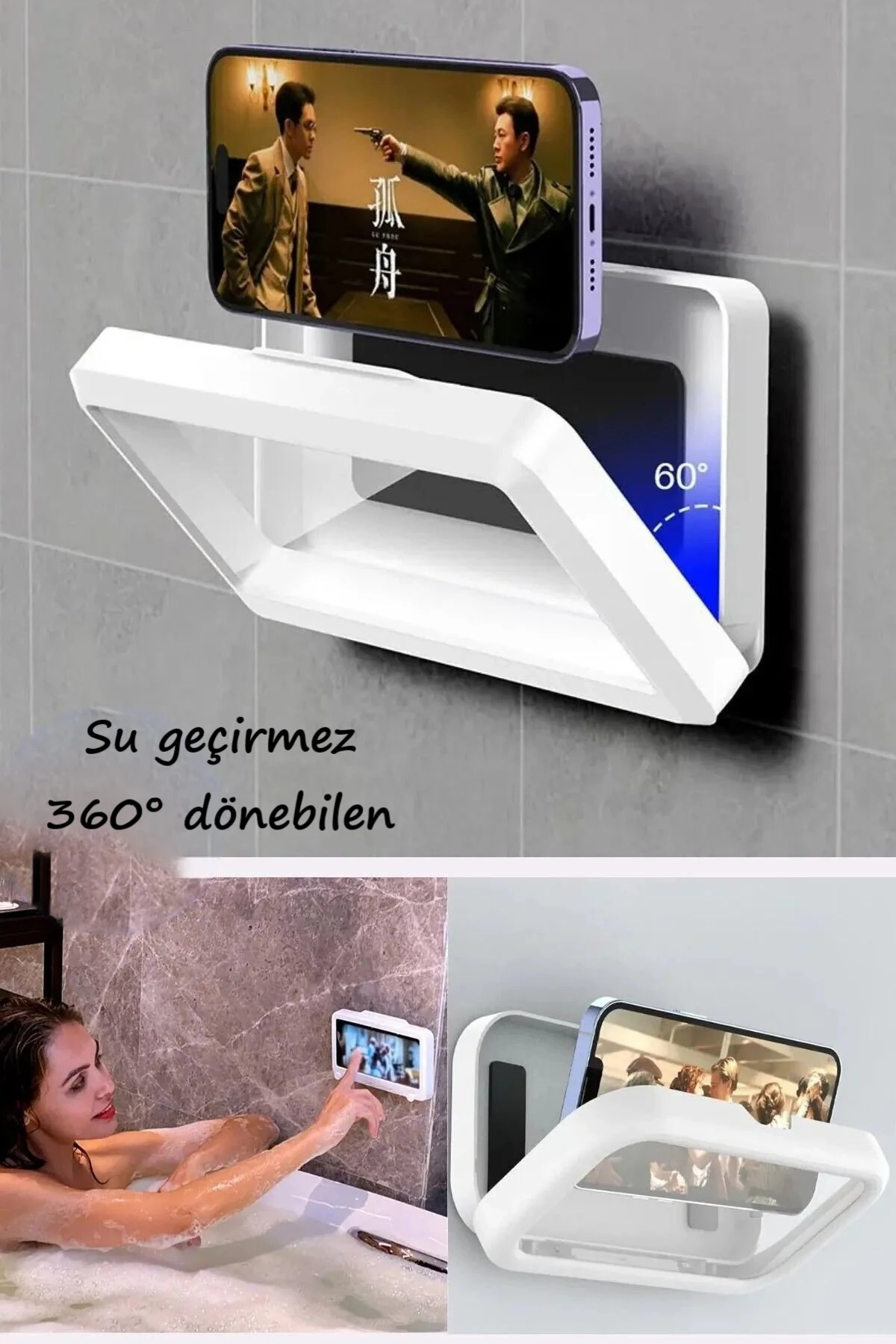 Su Geçirmez Hareketli Telefon Tutucu Stand Dokunmatik Ekran Kullanılabilir Banyo Mutfak İçin Stand