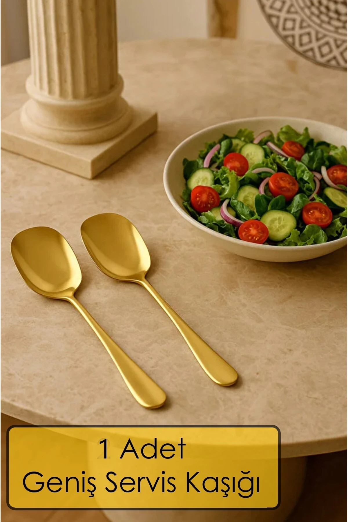 1 Adet Paslanmaz Gold Çelik Servis Salata Kaşığı Spatula Çelik Yemek Servis Kaşığı 21 cm