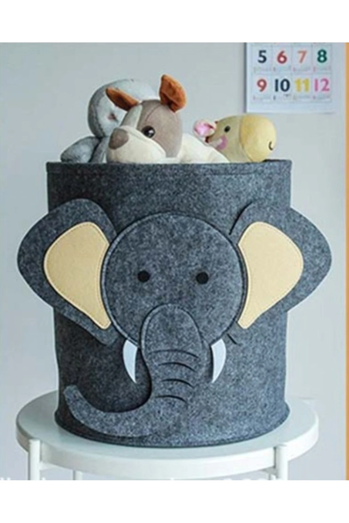 Fil Figürlü Oyuncak ve Çamaşır Sepeti,  Sevimli Fil Oyuncak Sepeti Çocuk Çamaşır Sepeti Keçe Sepet